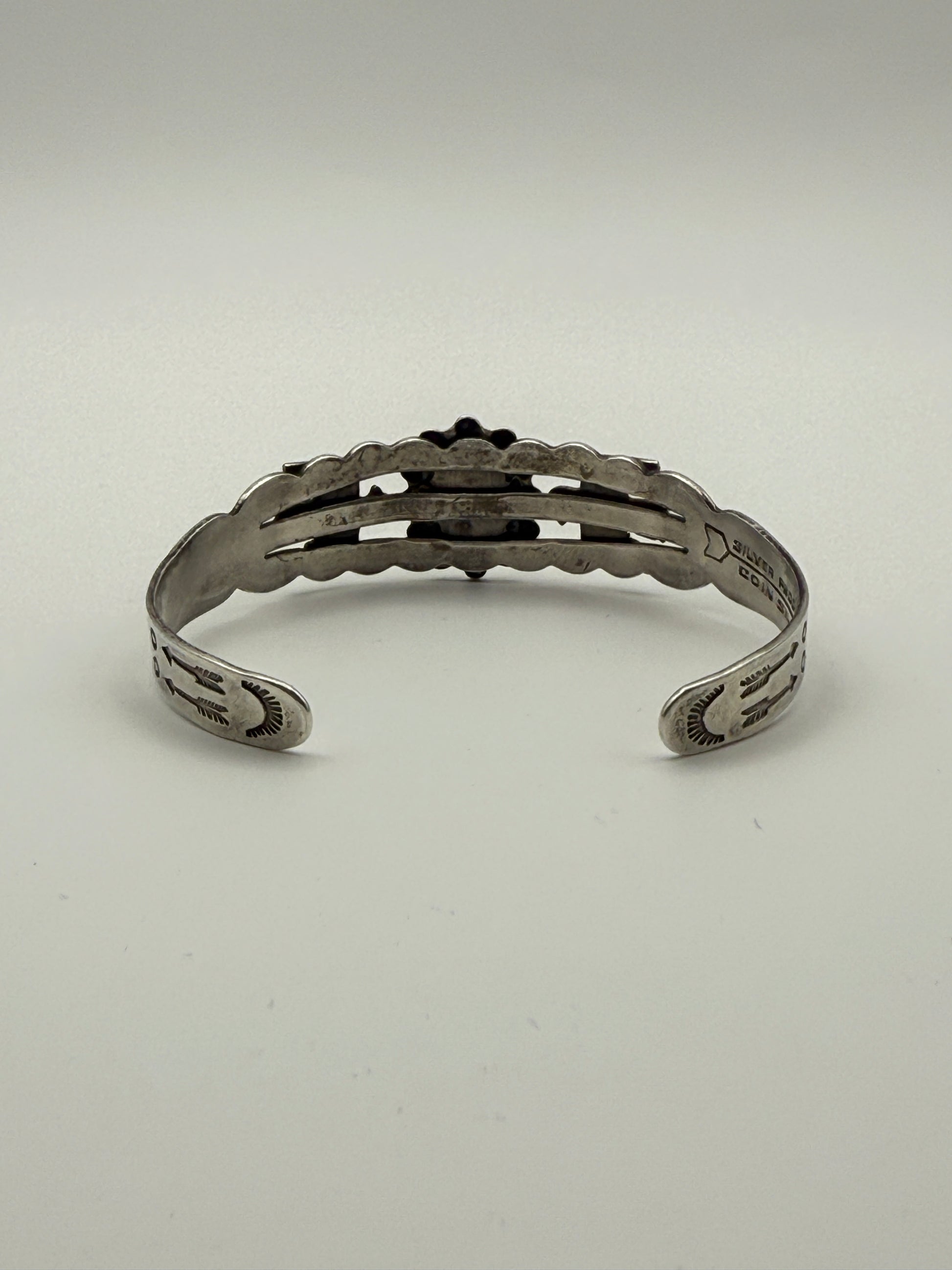 Vintage Fred Harvey Era Coin Silver Cuff Bracelet – Turquoise & Arrow Design