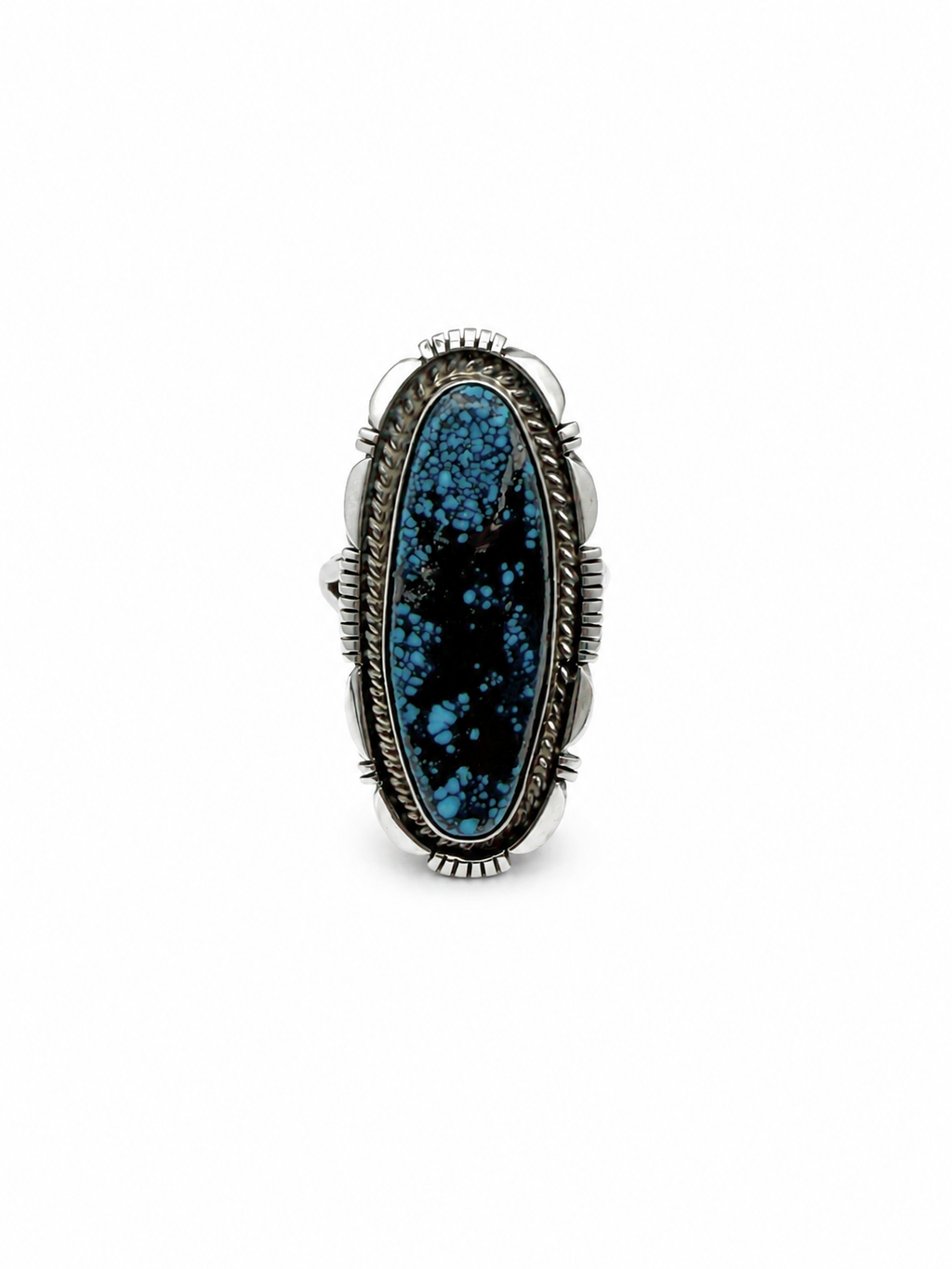 Navajo Larry Moses Yazzie Sterling Spiderweb Turquoise Ring Size 7.75