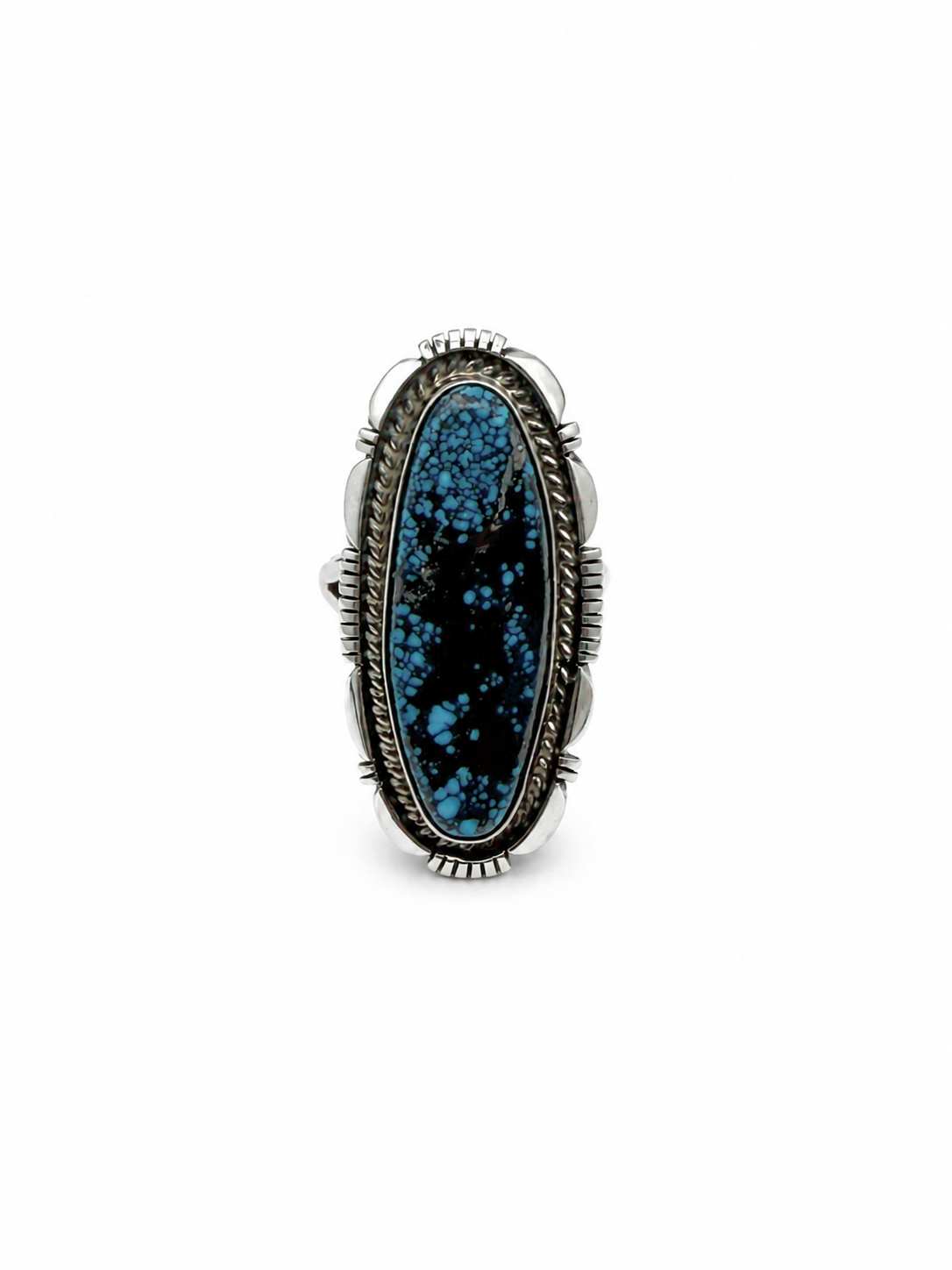 Navajo Larry Moses Yazzie Sterling Spiderweb Turquoise Ring Size 7.75