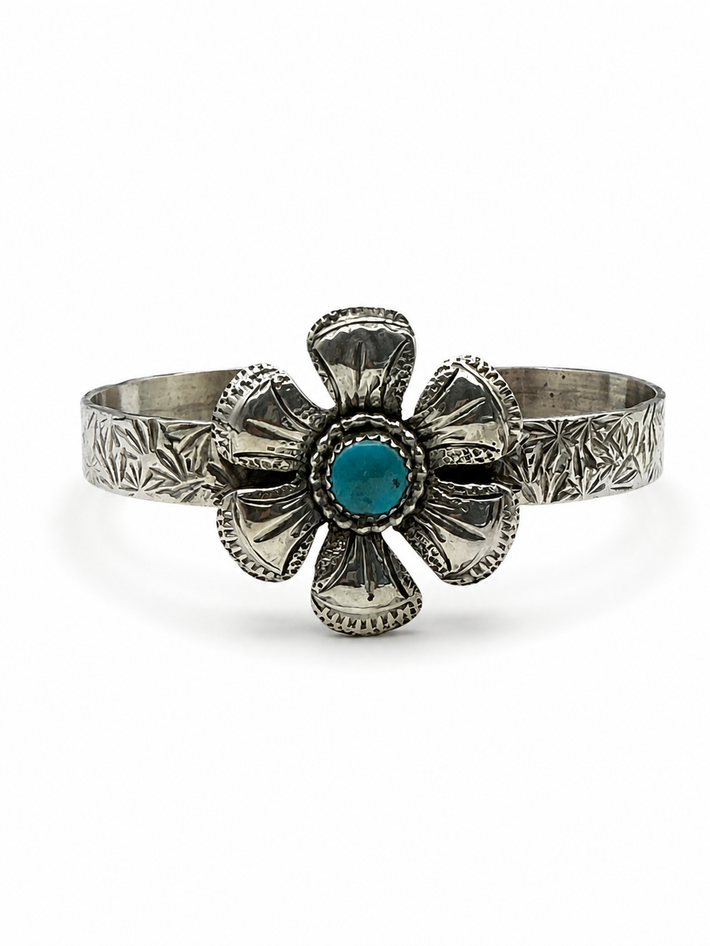 Navajo Karlene Goodluck Sterling Turquoise Flower Cuff Bracelet 6.5