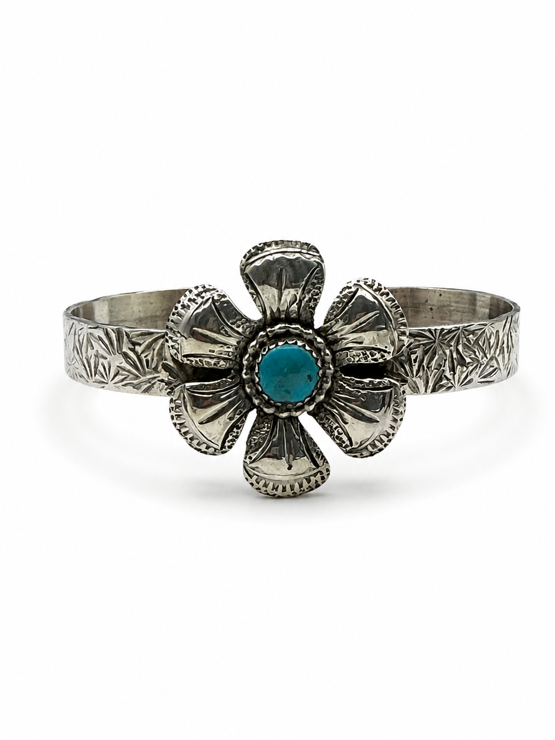 Navajo Karlene Goodluck Sterling Turquoise Flower Cuff Bracelet 6.5