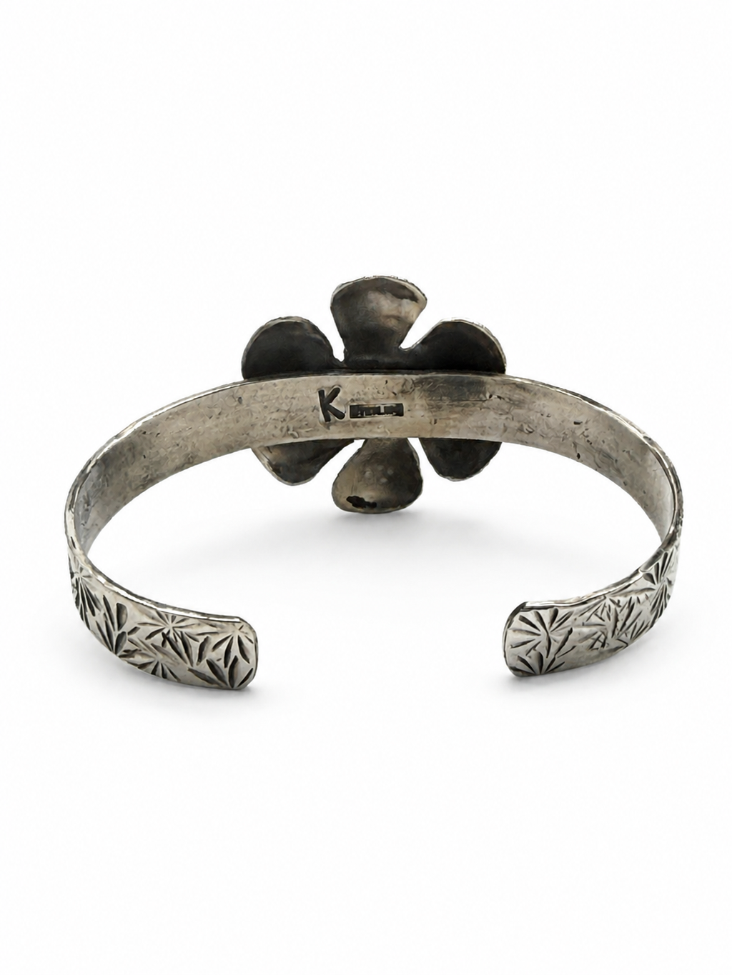 Navajo Karlene Goodluck Sterling Turquoise Flower Cuff Bracelet 6.5