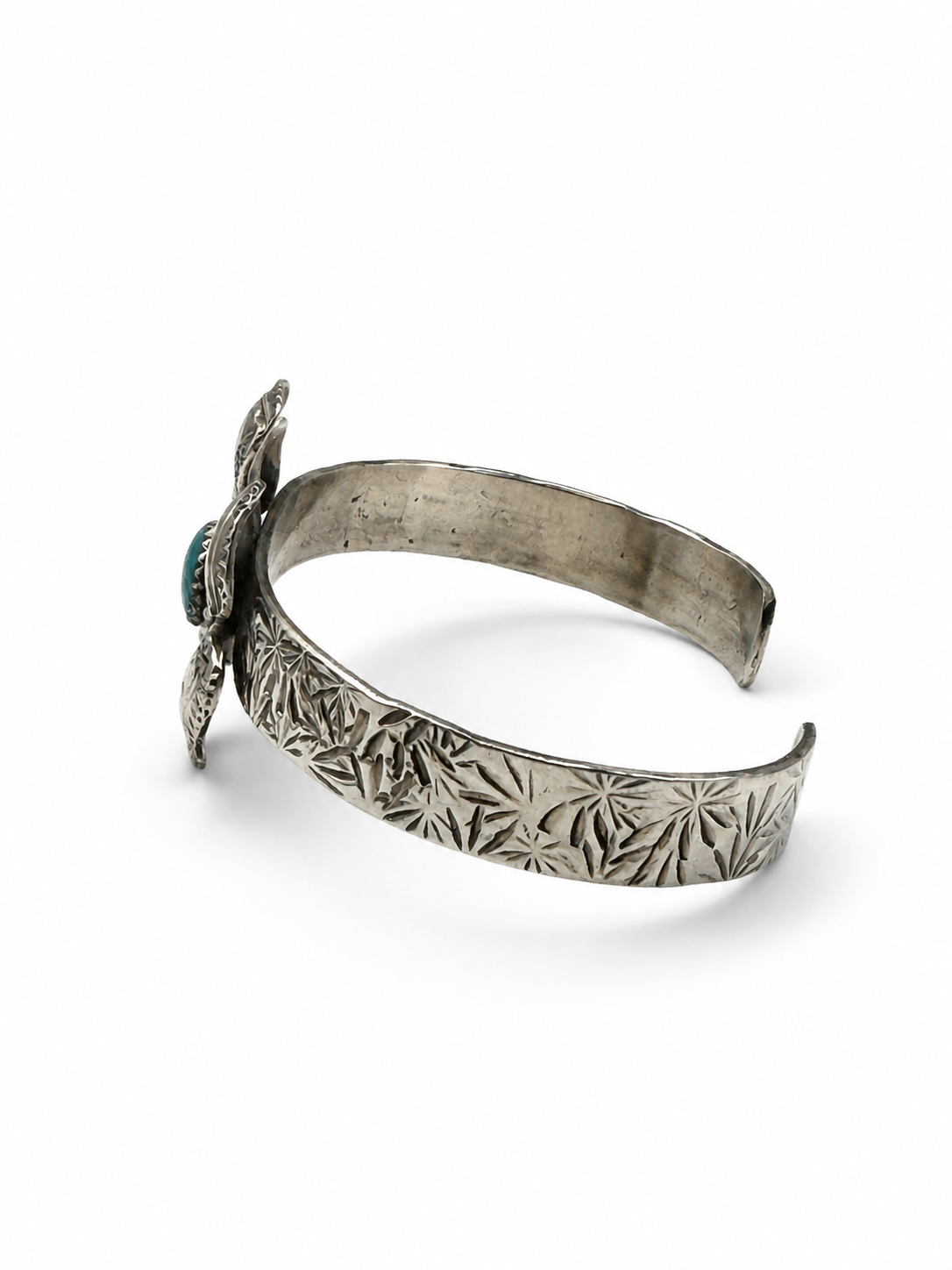 Navajo Karlene Goodluck Sterling Turquoise Flower Cuff Bracelet 6.5