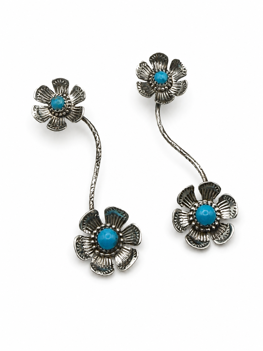 Navajo Karlene Goodluck Sterling Turquoise Flower Drop Earrings