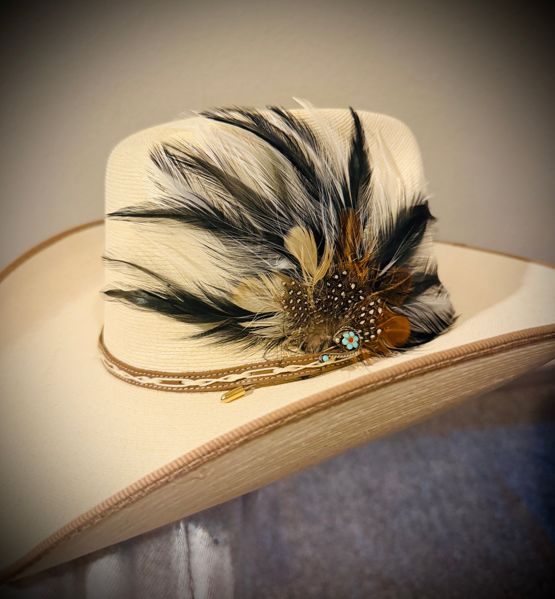 Vintage Sterling Silver Native Hat Pin – Turquoise & Coral Cluster Design