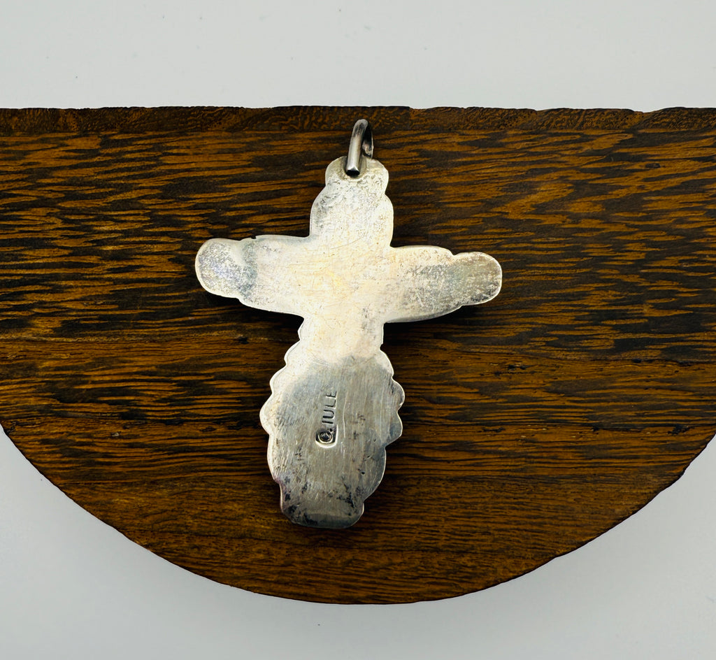 Vintage Zuni Sterling Silver Turquoise Cross Pendant Necklace (C. Iule)