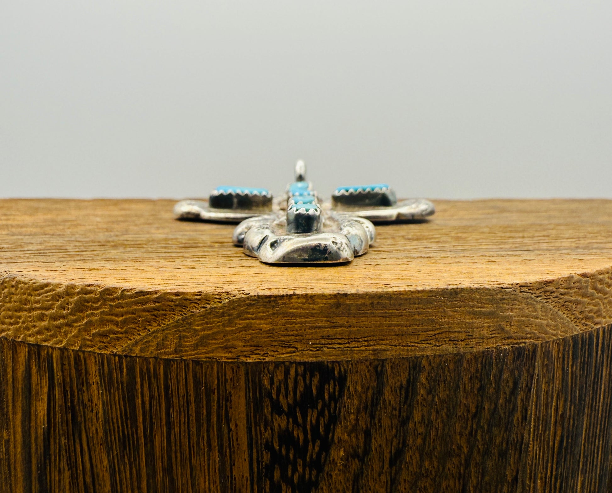 Vintage Zuni Sterling Silver Turquoise Cross Pendant Necklace (C. Iule)