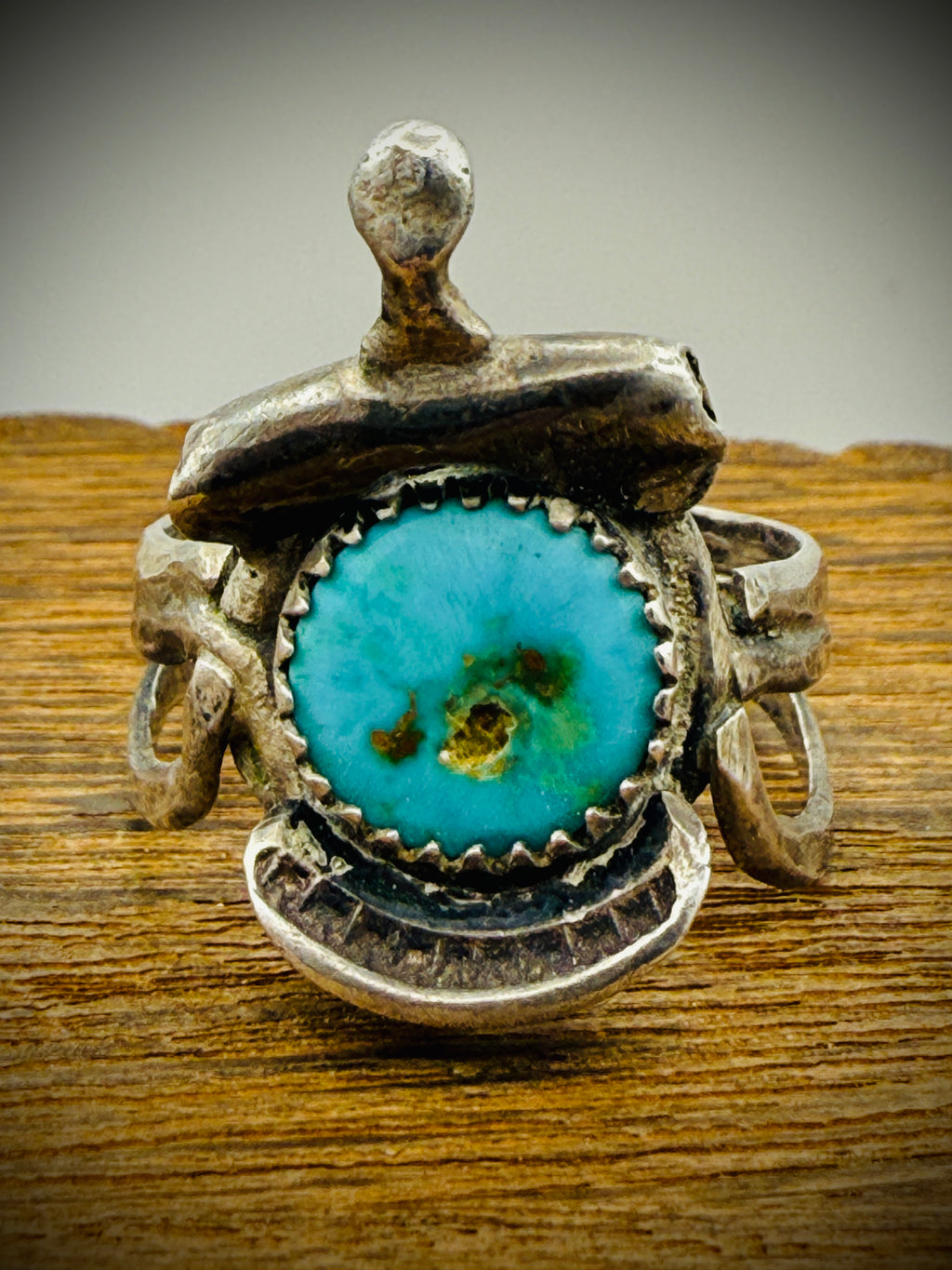 RARE Vintage Navajo Sterling Saddle Ring | Size 10.5 | Natural Turquoise | Artist-Stamped “KEE”