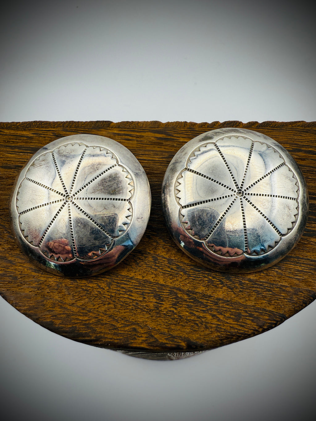 Vintage Sterling Silver Stamped Concho Earrings – 1.5” Domed Round Studs