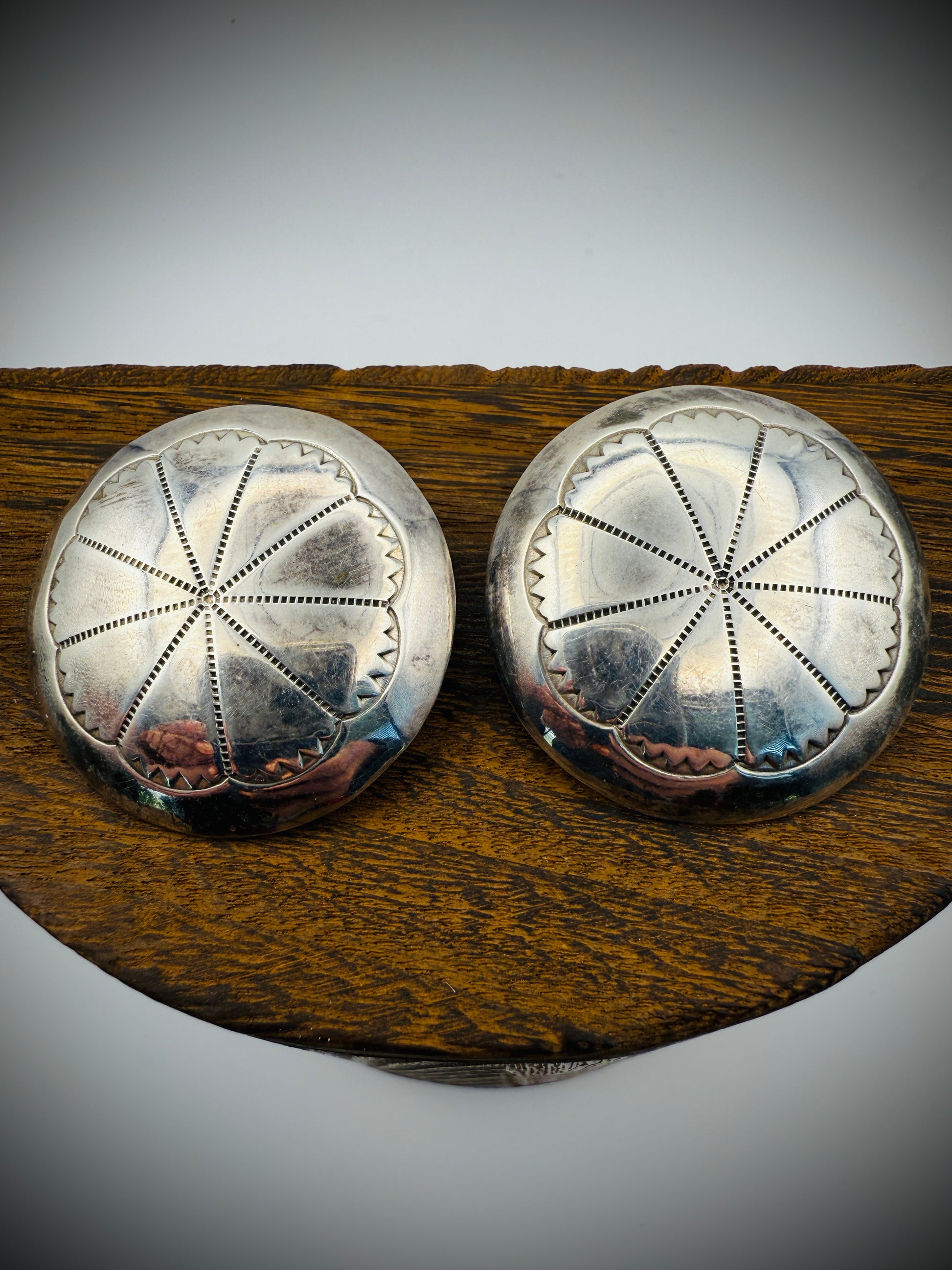 Vintage Sterling Silver Stamped Concho Earrings – 1.5” Domed Round Studs
