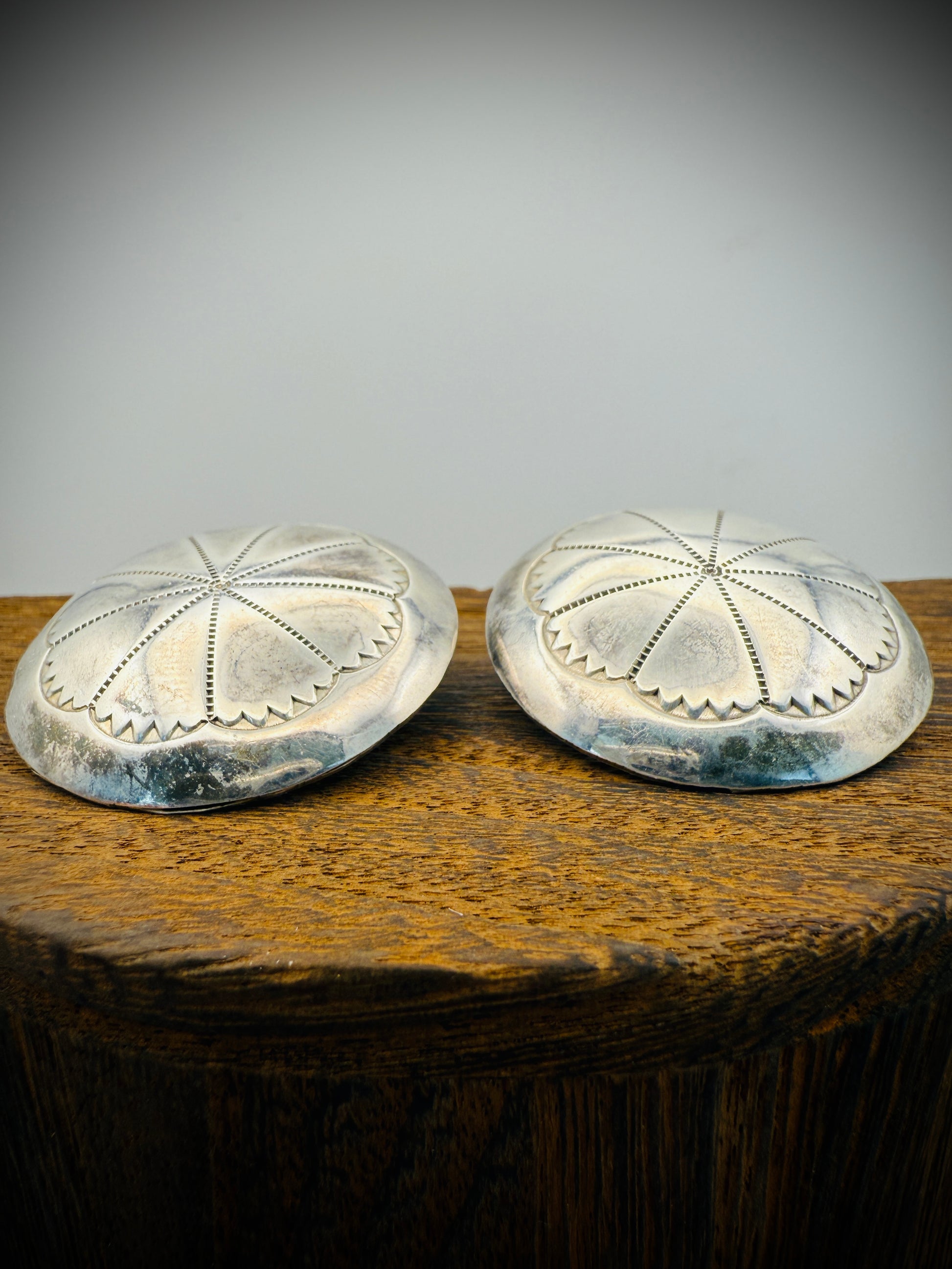 Vintage Sterling Silver Stamped Concho Earrings – 1.5” Domed Round Studs