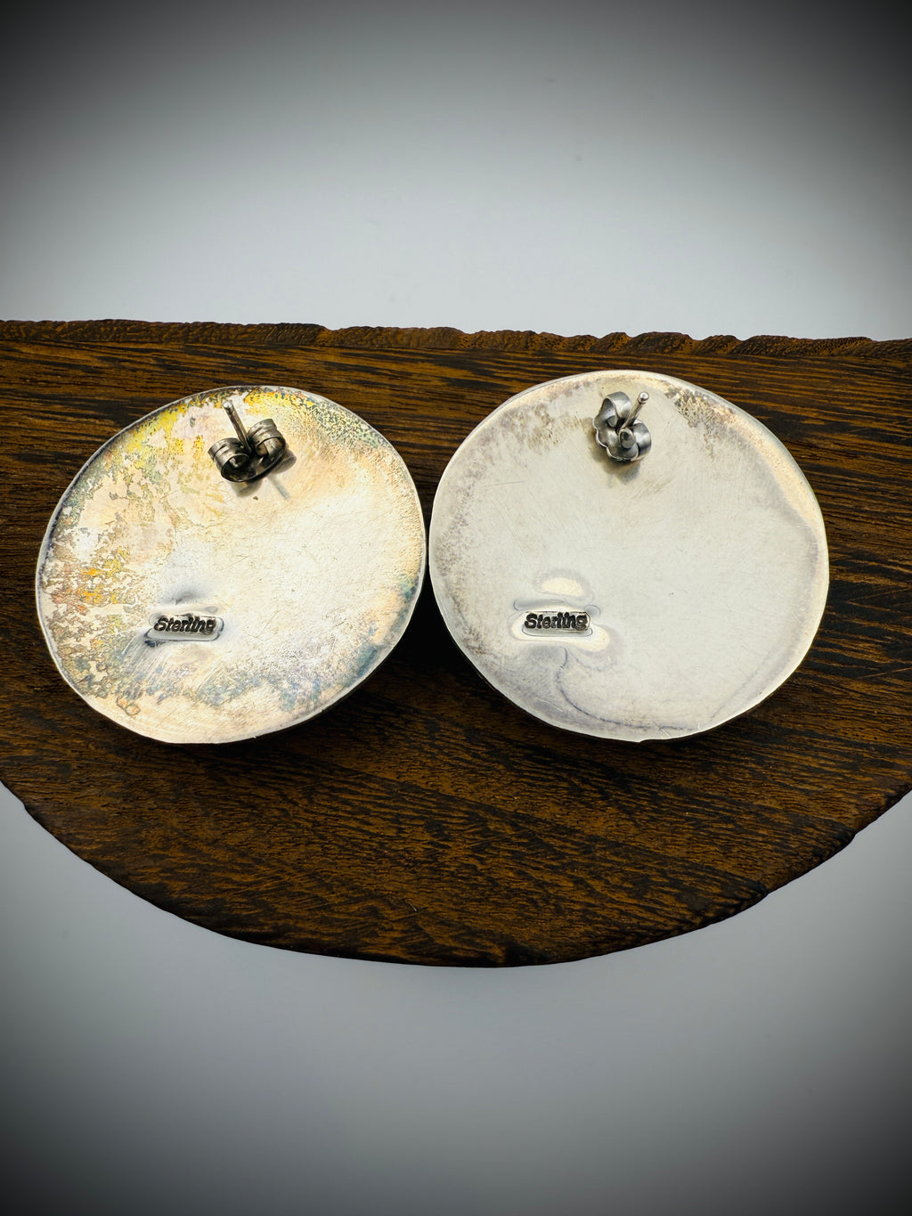 Vintage Sterling Silver Stamped Concho Earrings – 1.5” Domed Round Studs