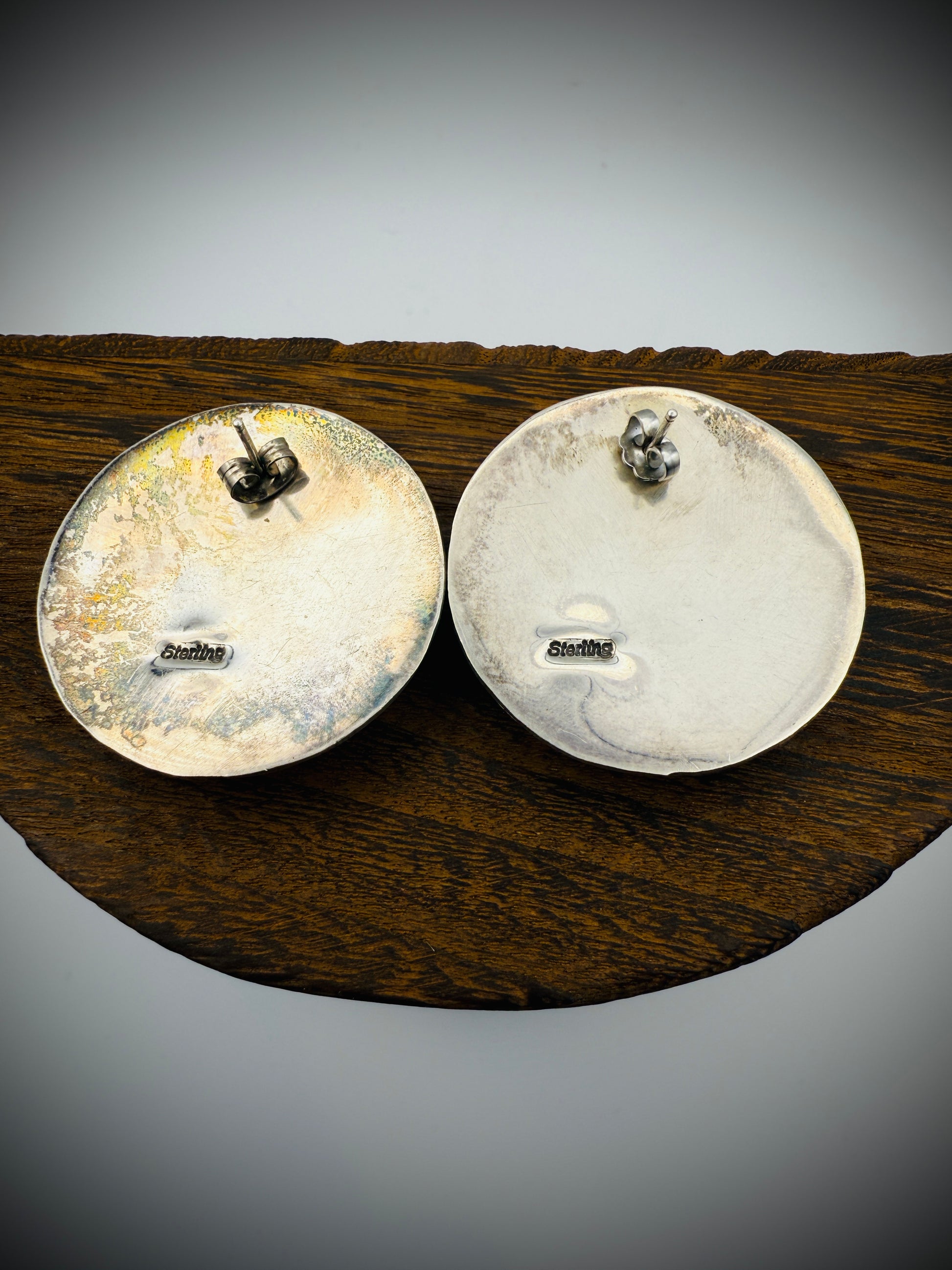 Vintage Sterling Silver Stamped Concho Earrings – 1.5” Domed Round Studs