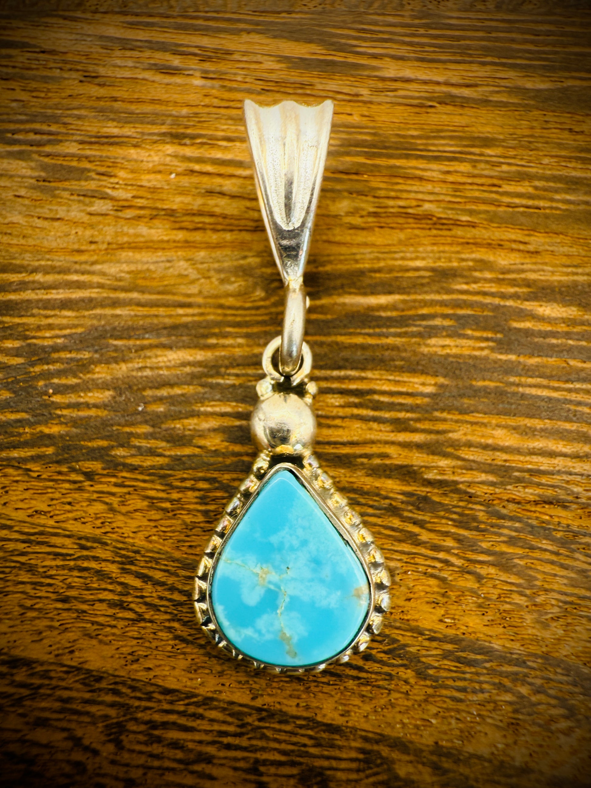 Sterling Silver Pendant – Pear-Shaped Turquoise – Open Back
