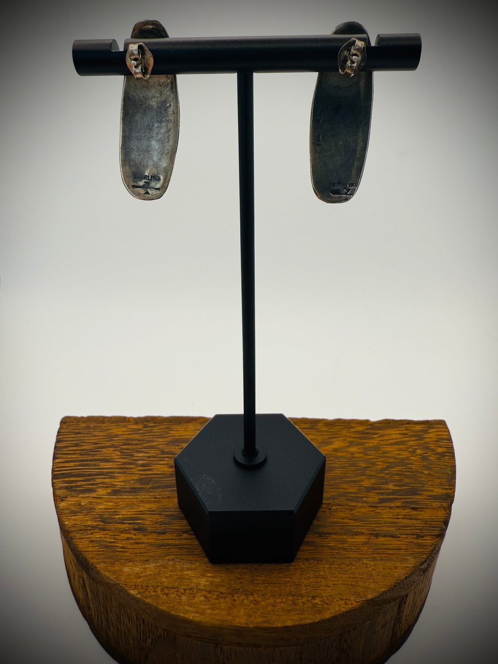 Vintage Hopi Overlay Sterling Silver Earrings – Deer & Symbol Design – 1.25"