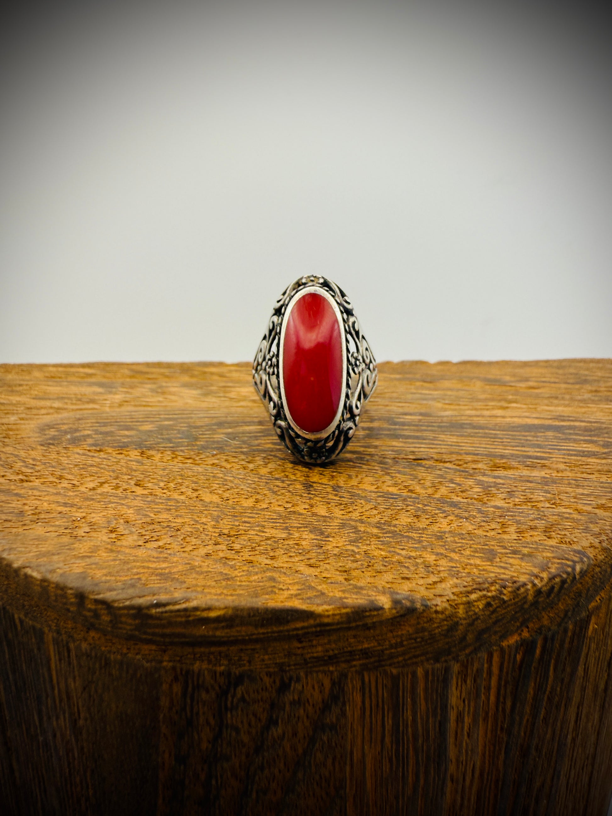 Vintage Sterling Silver FAS Red Stone Ring – Size 7.75