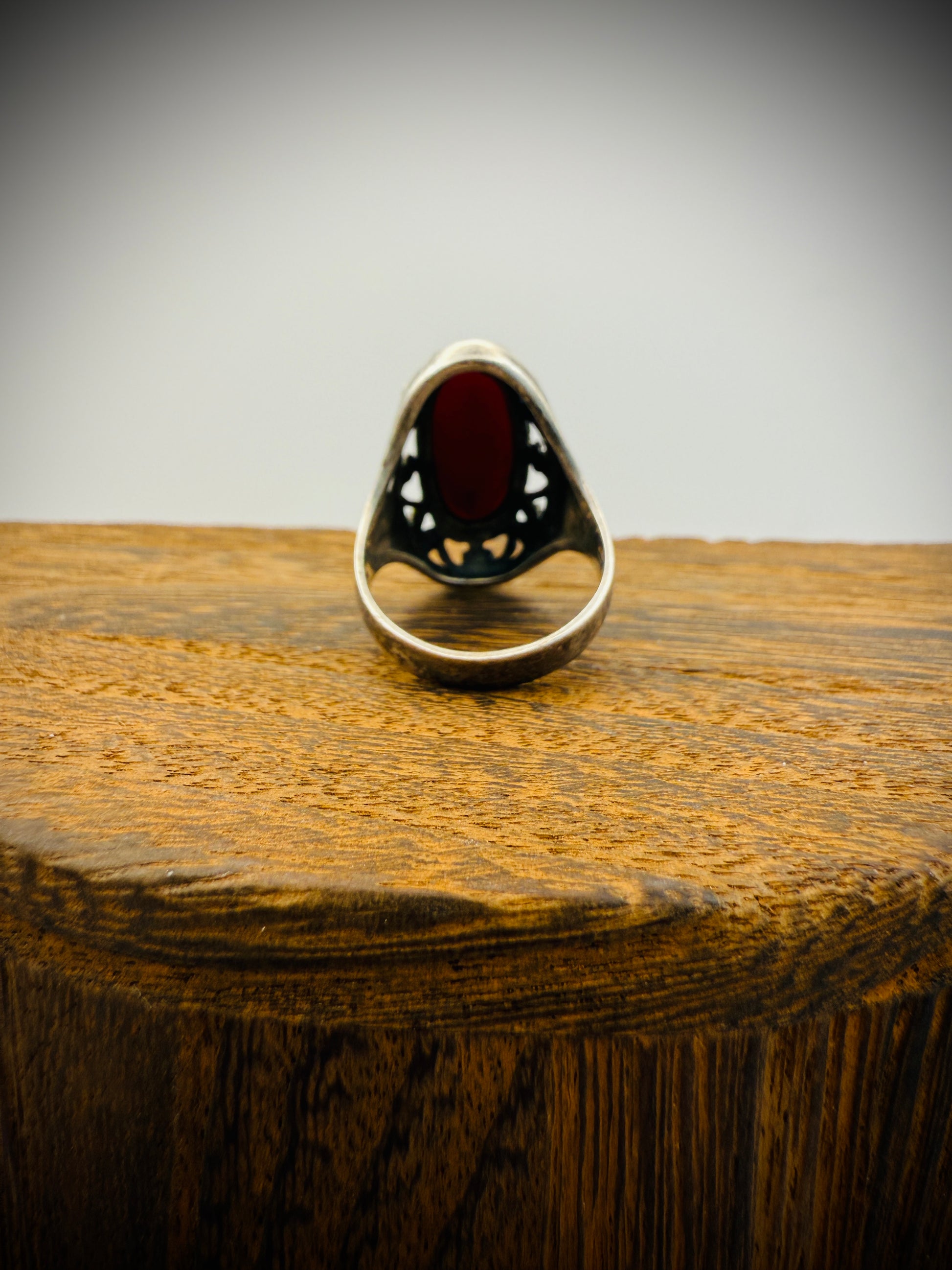 Vintage Sterling Silver FAS Red Stone Ring – Size 7.75