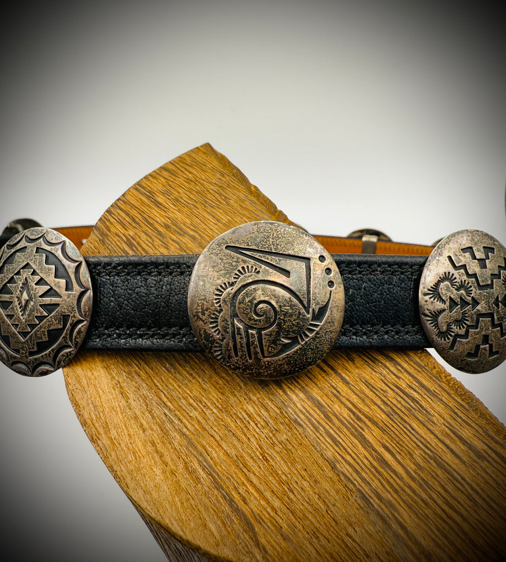 Vintage Navajo Sterling Silver Concho Belt — Signed JF — 14 Piece Set (30")