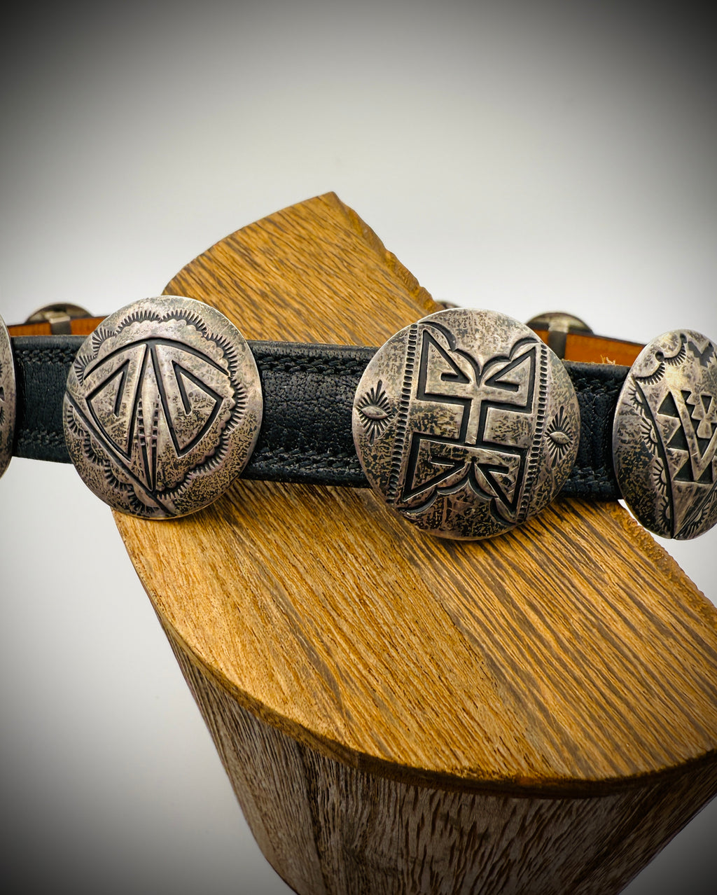 Vintage Navajo Sterling Silver Concho Belt — Signed JF — 14 Piece Set (30")