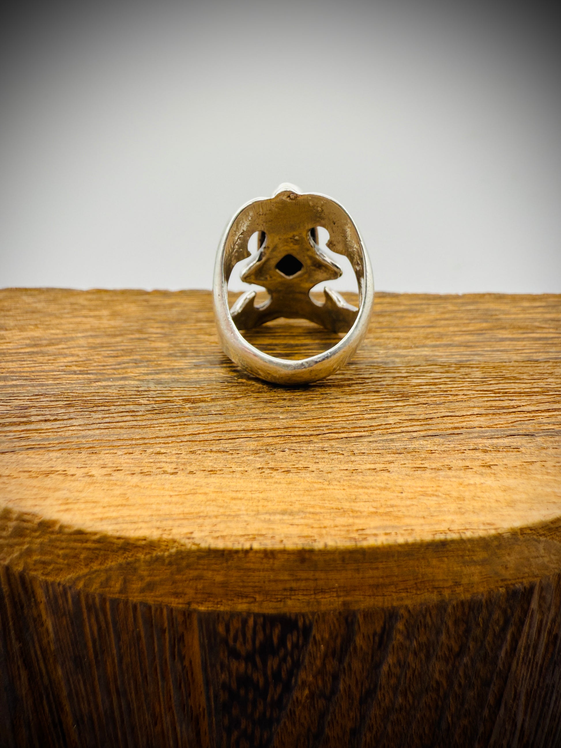 Vintage Navajo Sandcast Sterling Silver & Turquoise Ring – Artist Signed – Size 6.75