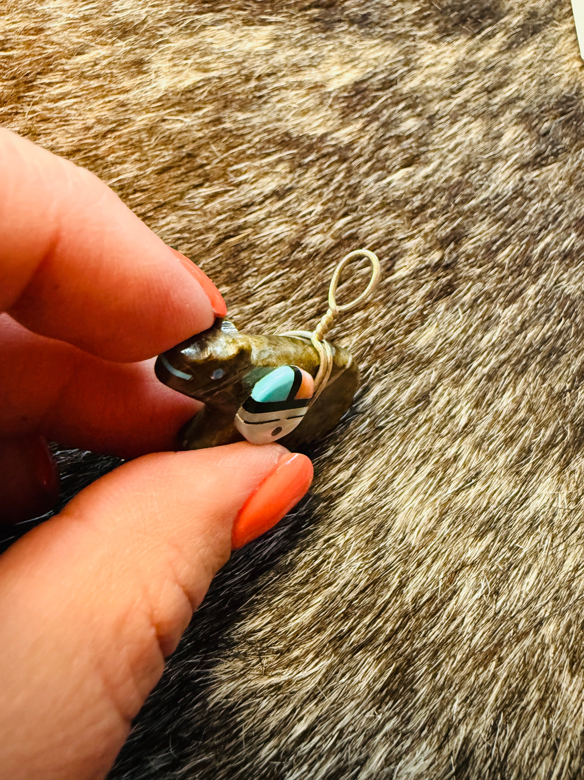 Zuni-Style Sunface Bear Pendant | Sterling Silver & Carved Stone Fetish