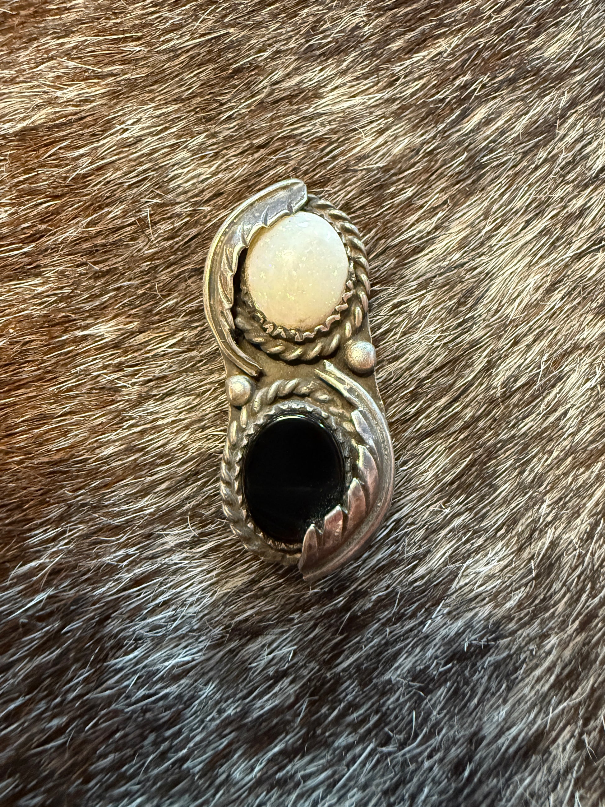 Vintage Sterling Silver Pendant | Navajo Style | Black Onyx & White Opal | 1"