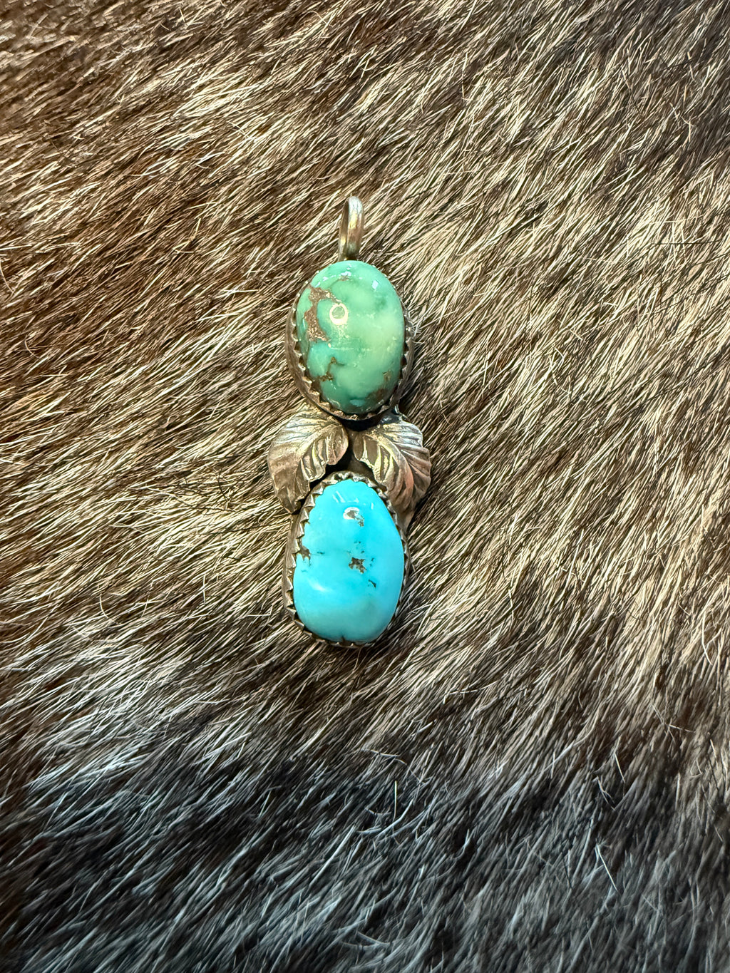 Vintage Sterling Silver Double Turquoise Pendant | Navajo Style
