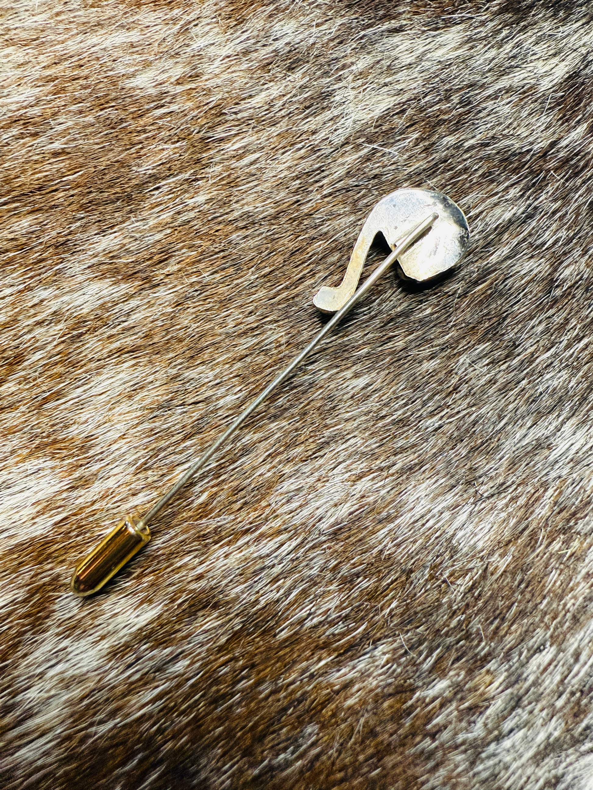 Vintage Sterling Silver Native Hat Pin – Turquoise & Coral Cluster Design