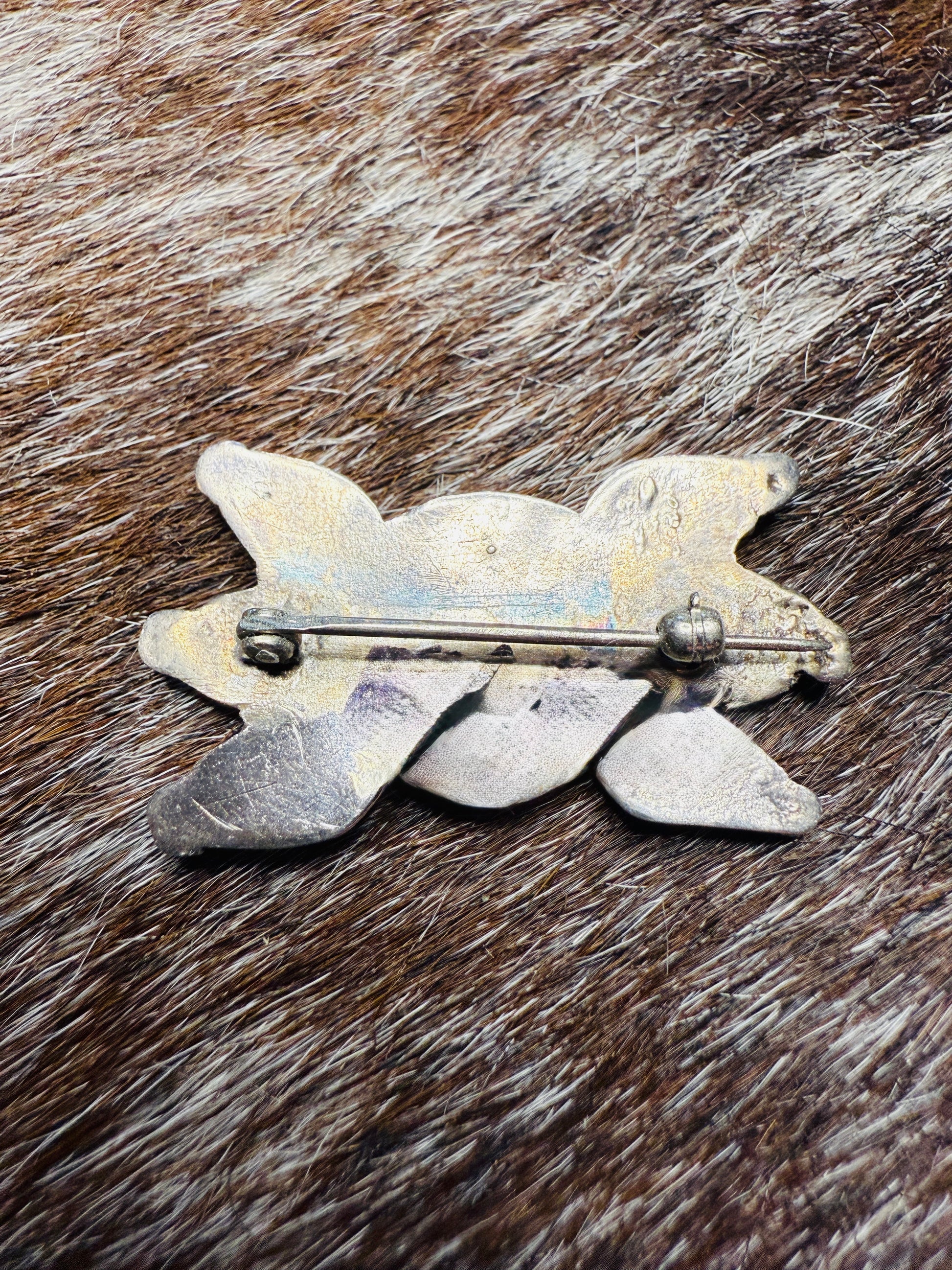 Vintage Zuni Sterling Silver Cluster Brooch with Turquoise