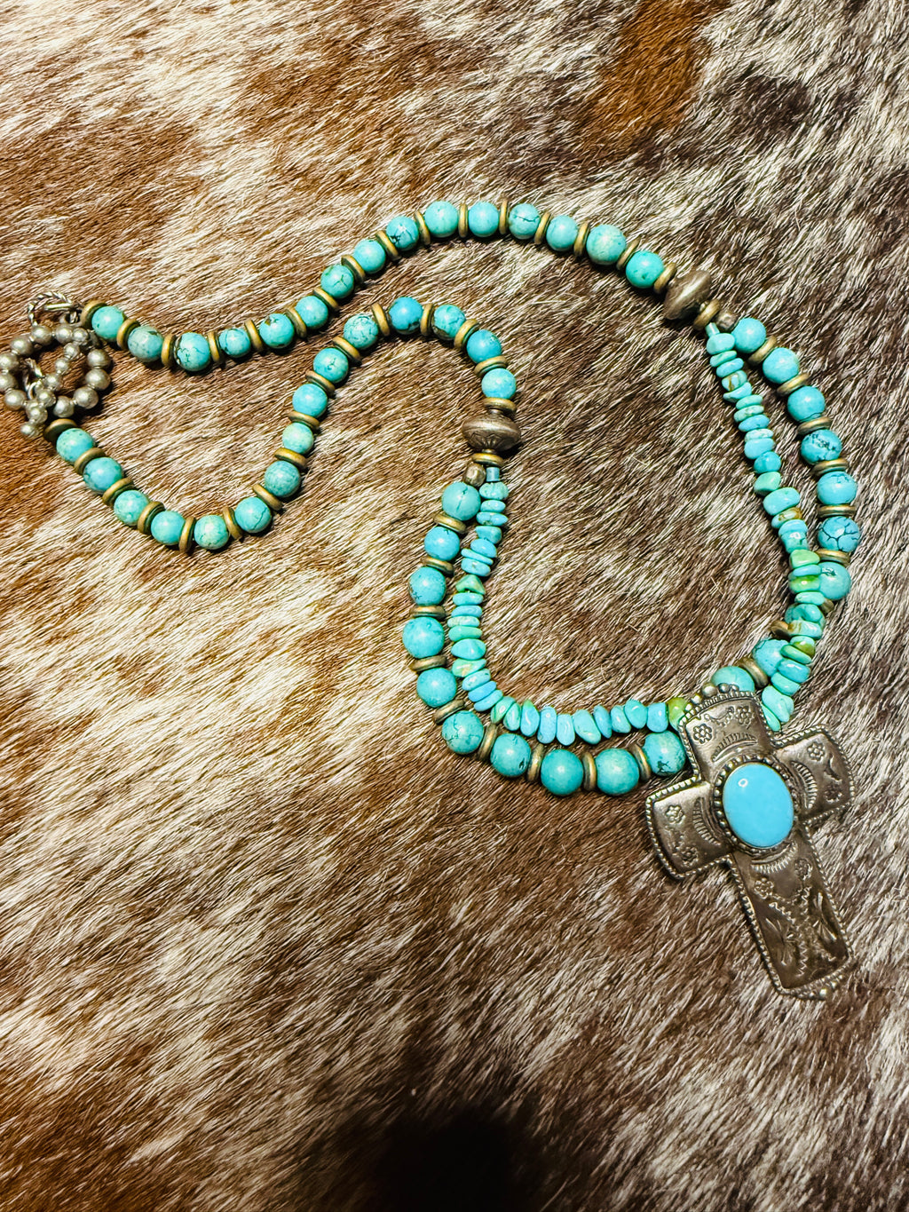 Carolyn Pollak Sterling Silver Turquoise Cross Pendant Necklace – 18”