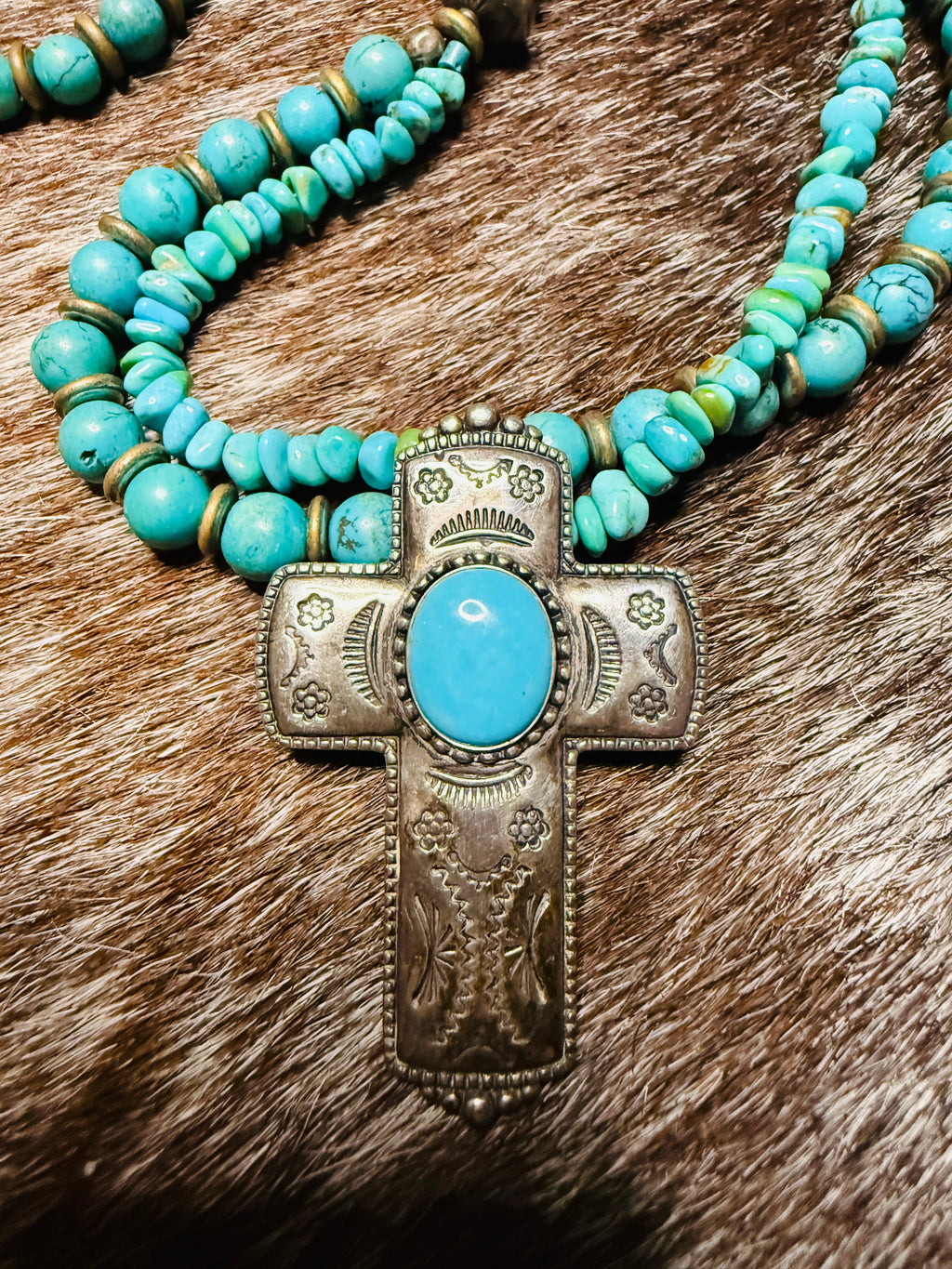 Carolyn Pollak Sterling Silver Turquoise Cross Pendant Necklace – 18”