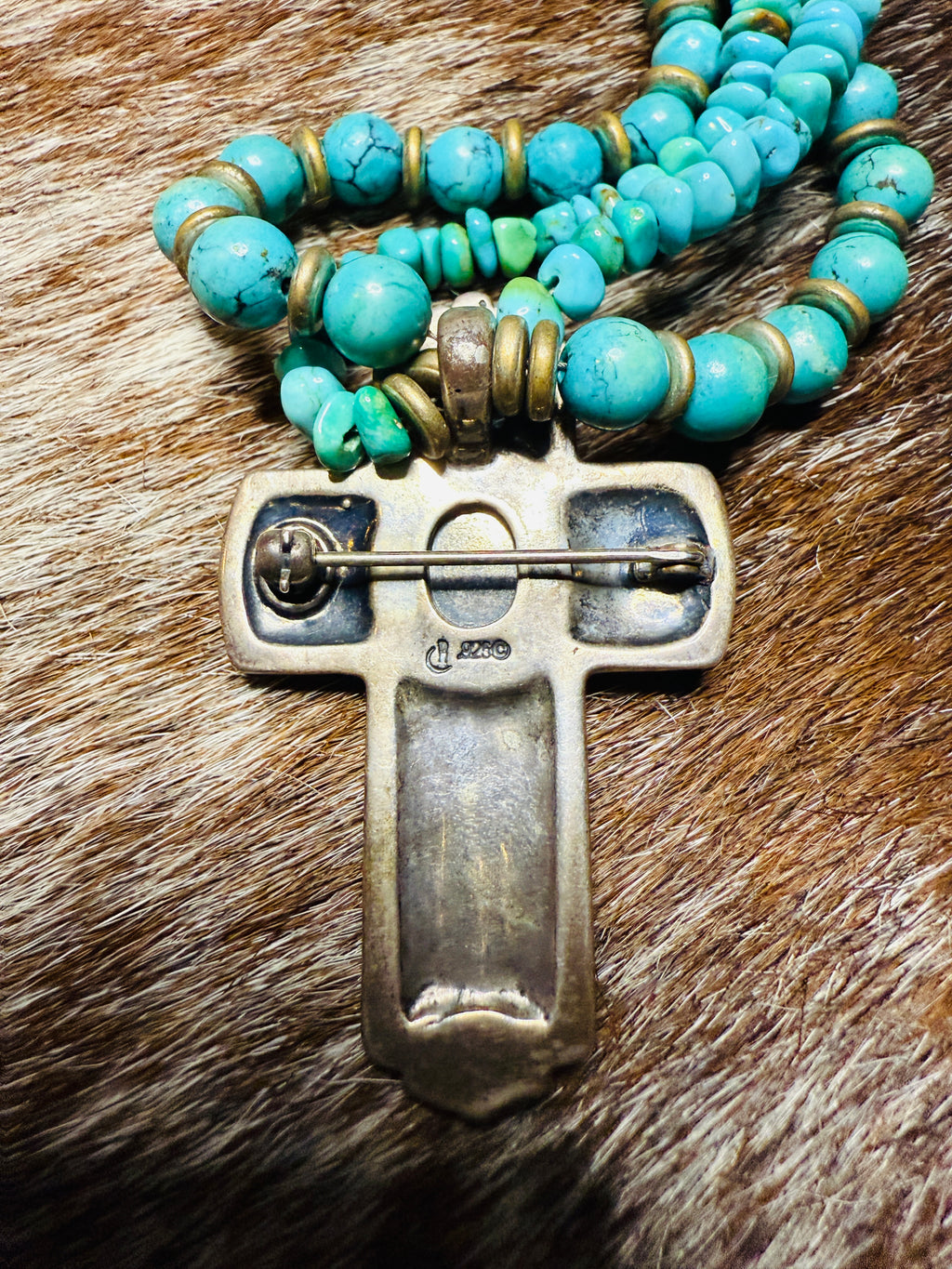 Carolyn Pollak Sterling Silver Turquoise Cross Pendant Necklace – 18”