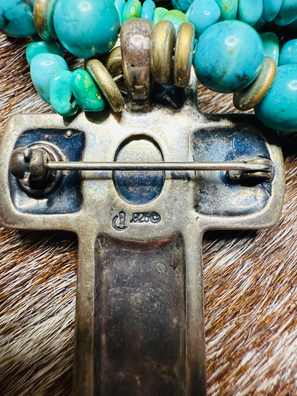 Carolyn Pollak Sterling Silver Turquoise Cross Pendant Necklace – 18”