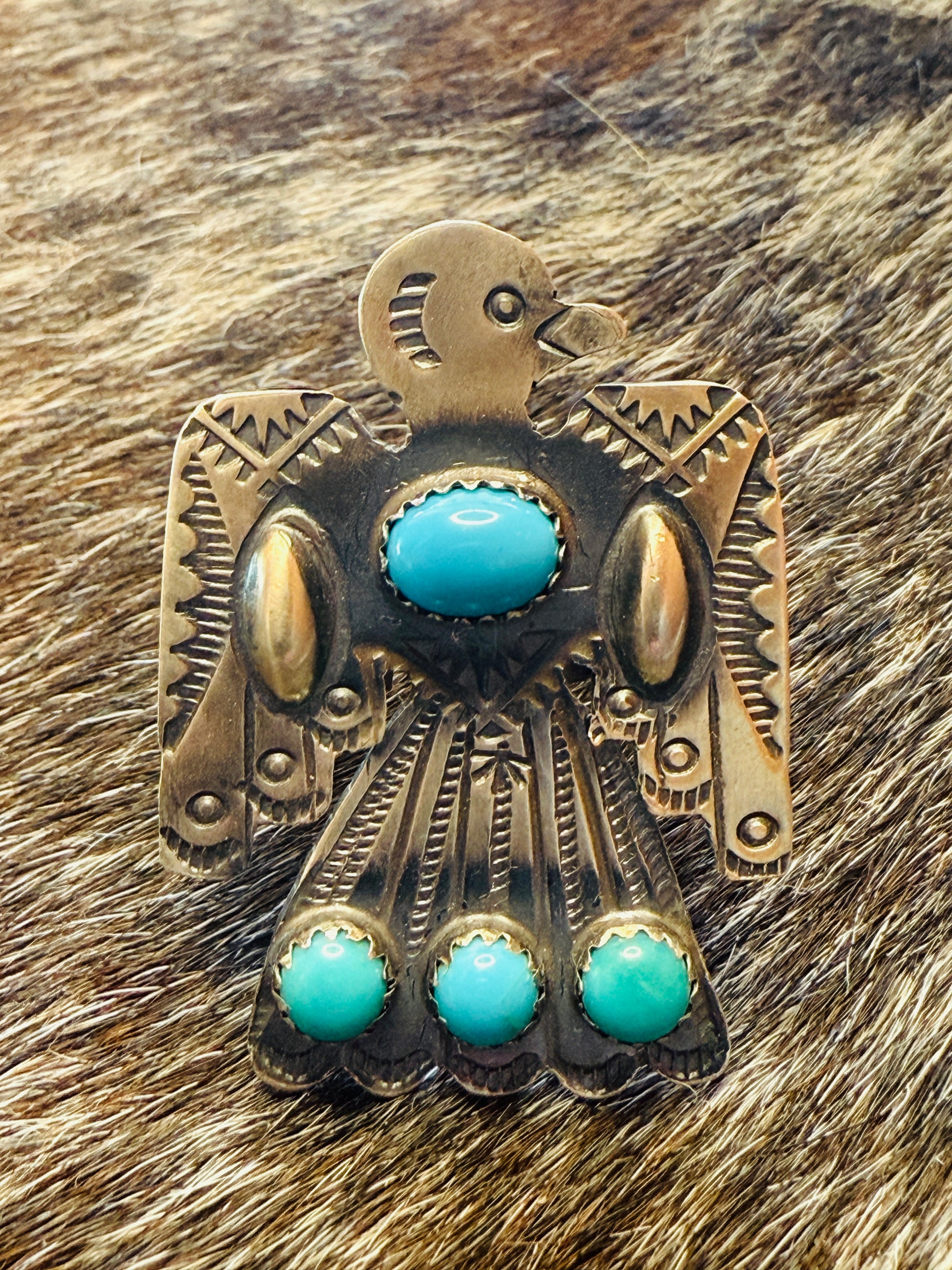 Navajo Sterling Silver Thunderbird Ring by T. Yazzie – Size 9