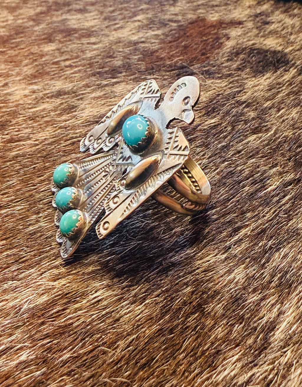 Navajo Sterling Silver Thunderbird Ring by T. Yazzie – Size 9