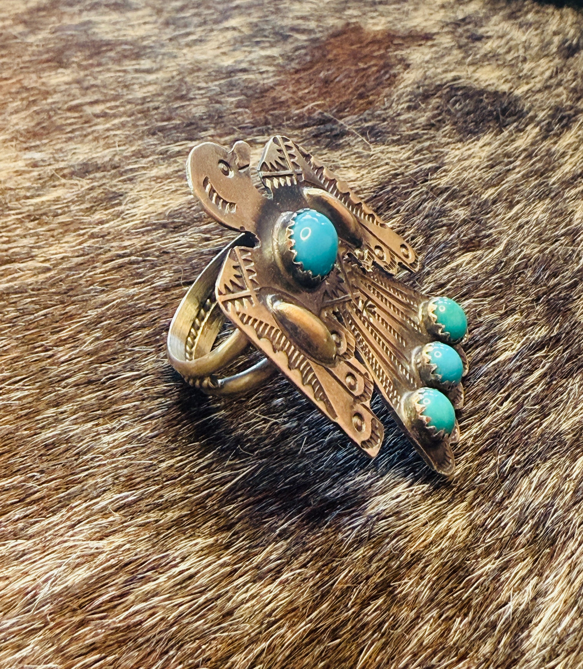 Navajo Sterling Silver Thunderbird Ring by T. Yazzie – Size 9