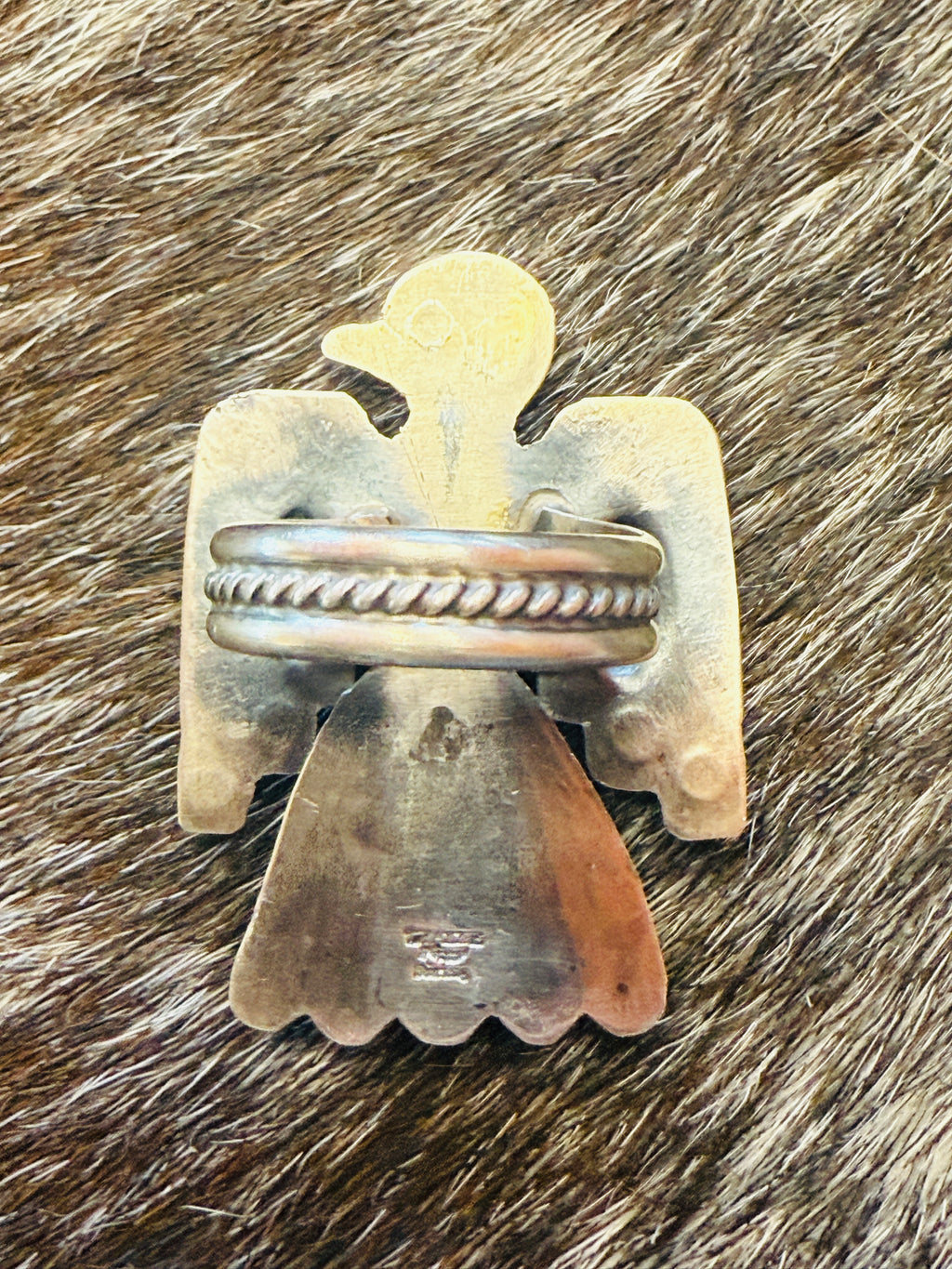 Navajo Sterling Silver Thunderbird Ring by T. Yazzie – Size 9