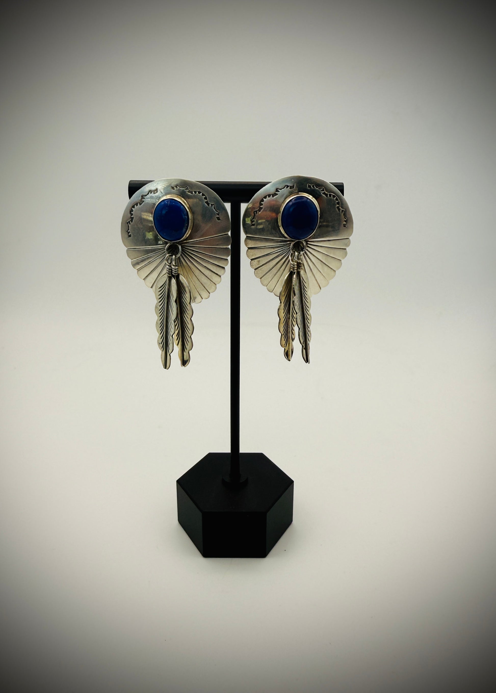 Vintage Sterling Silver & Lapis Earrings – Signed E. Yazzie (Navajo)