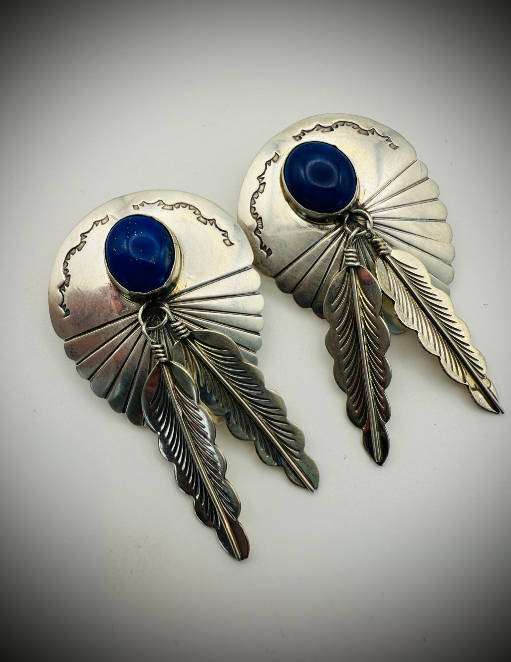Vintage Sterling Silver & Lapis Earrings – Signed E. Yazzie (Navajo)