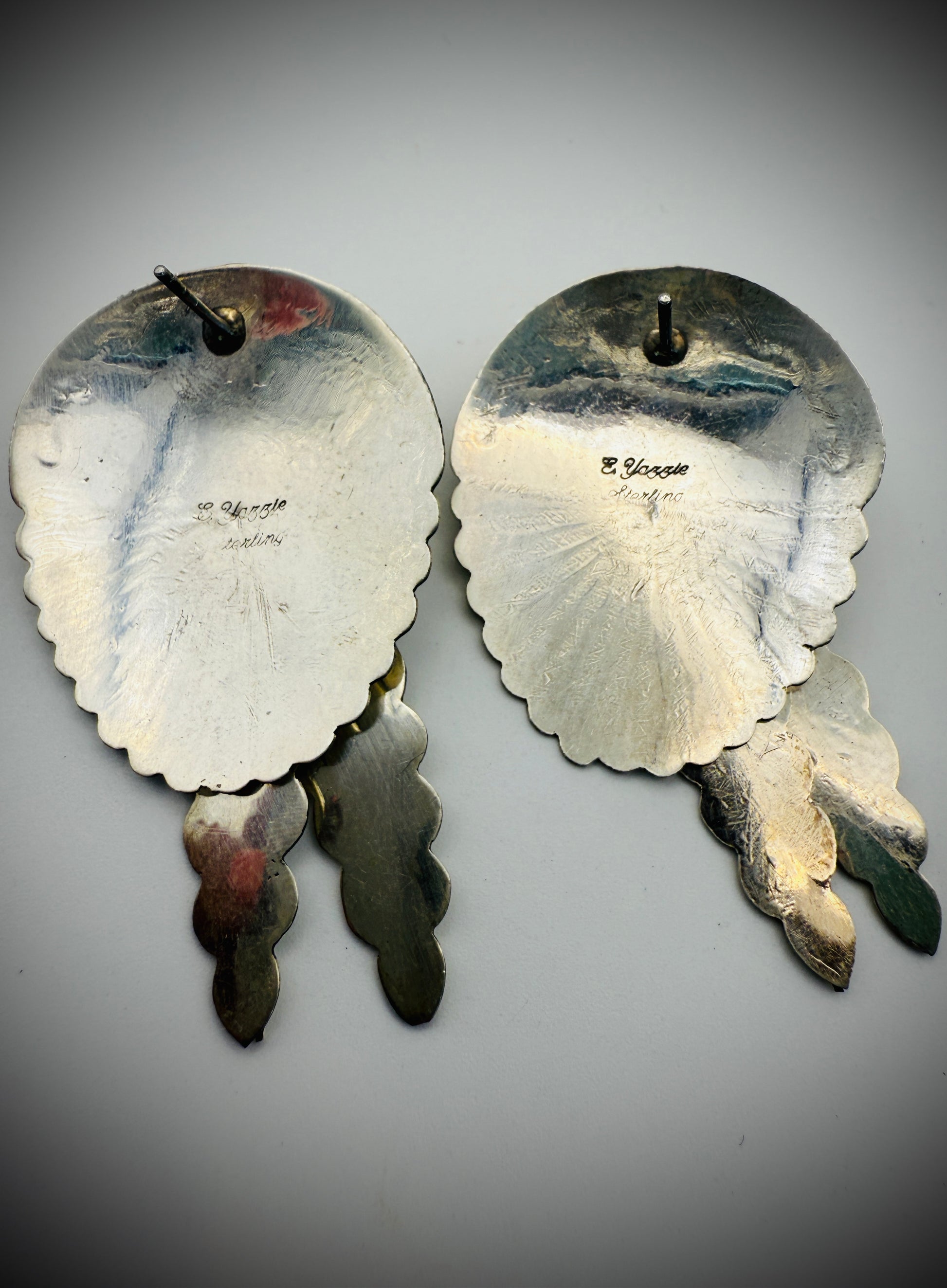 Vintage Sterling Silver & Lapis Earrings – Signed E. Yazzie (Navajo)