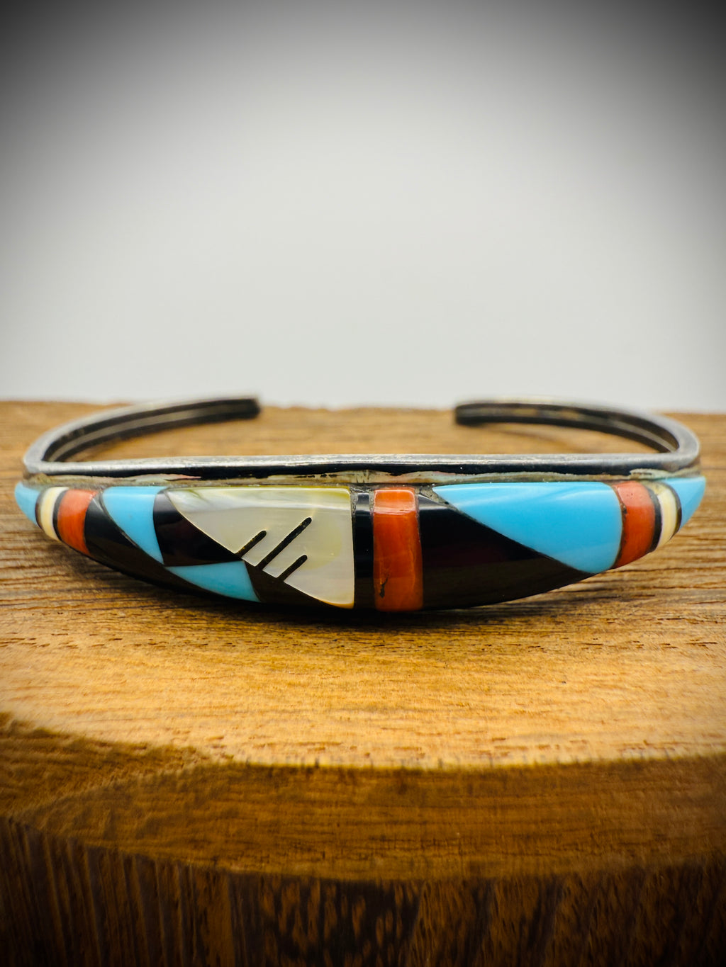 Vintage Zuni Inlay Cuff – Signed Pat & Lena Tsethlikai