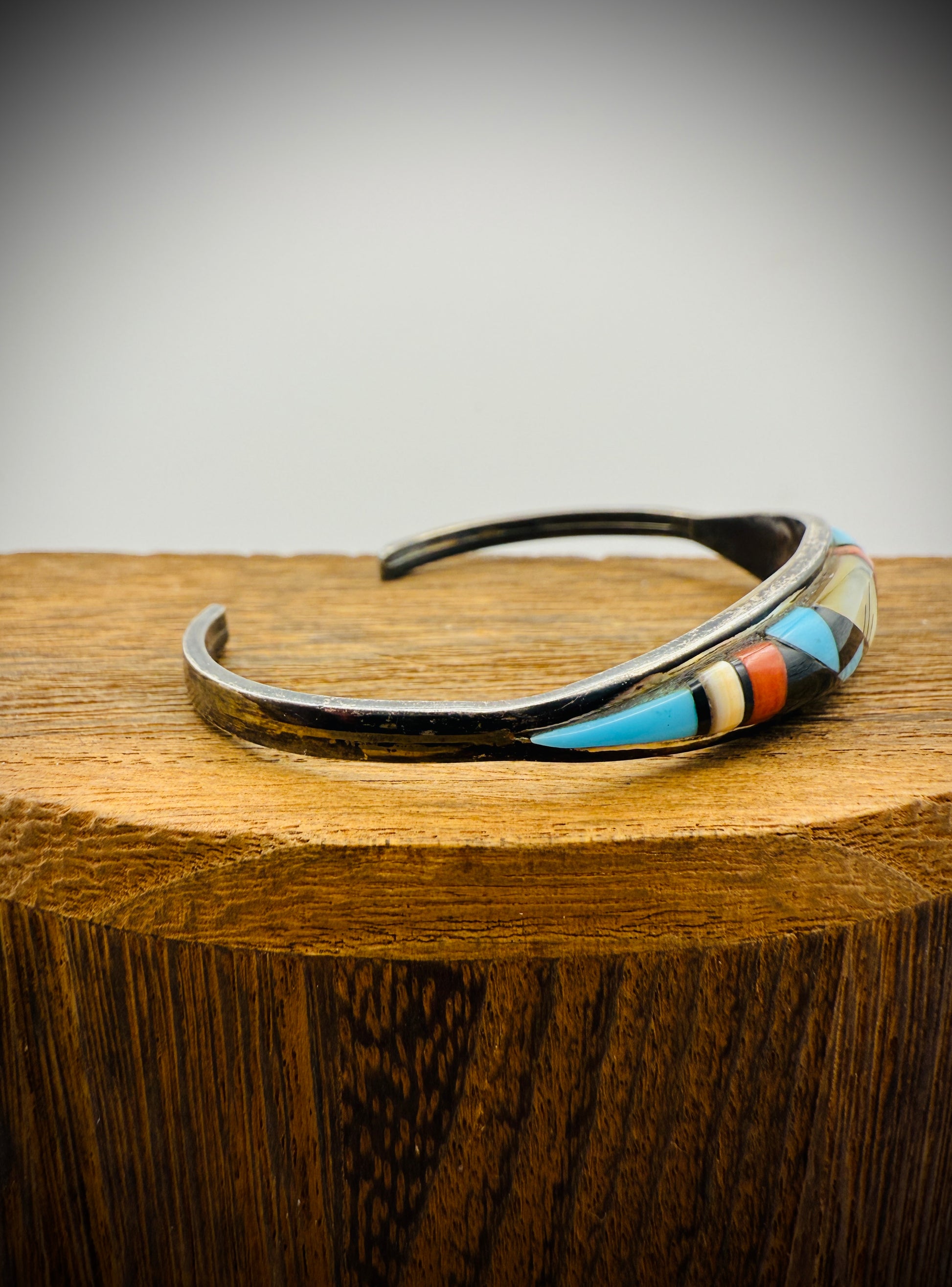 Vintage Zuni Inlay Cuff – Signed Pat & Lena Tsethlikai