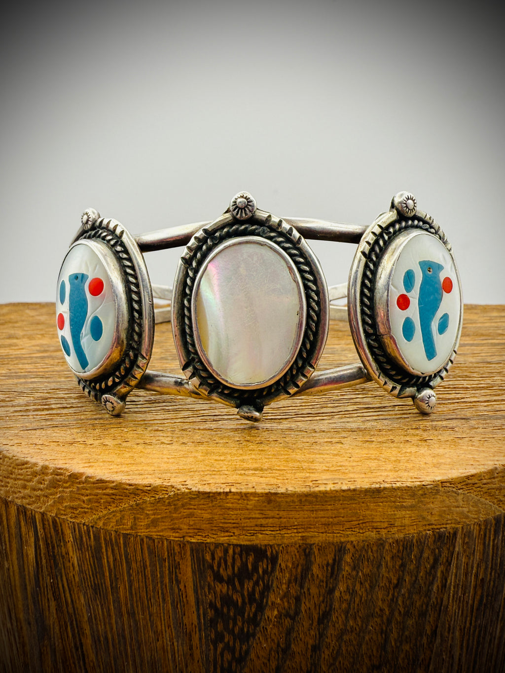Vintage Zuni Sterling Silver Inlay Cuff & Ring Set – Bird Motif