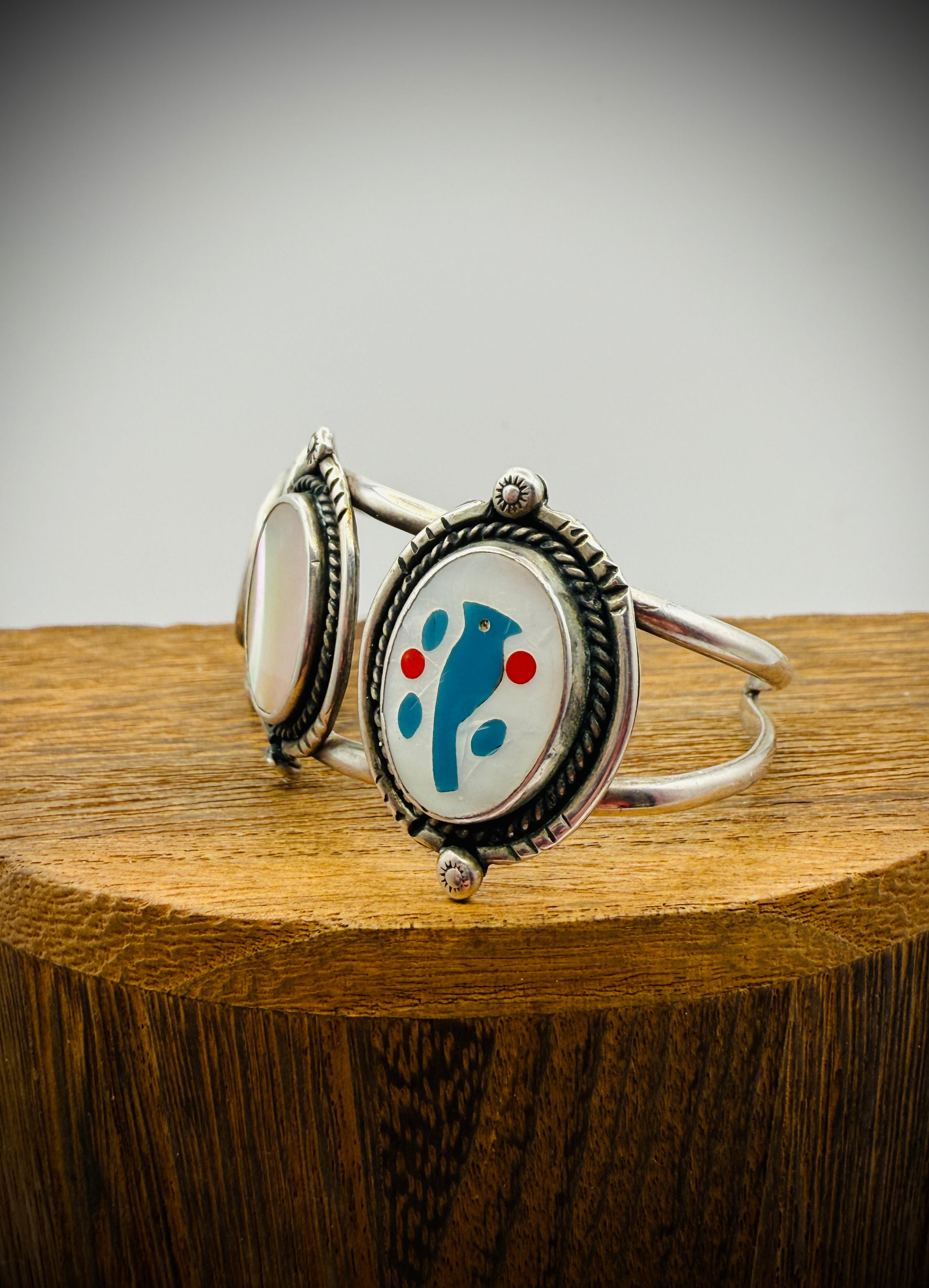 Vintage Zuni Sterling Silver Inlay Cuff & Ring Set – Bird Motif