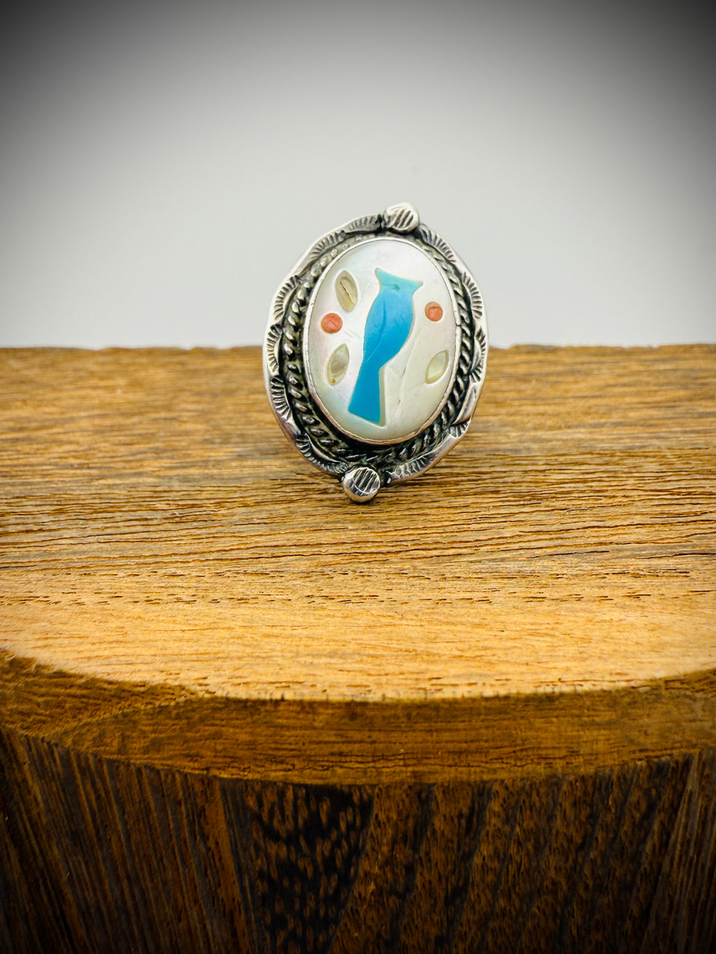 Vintage Zuni Sterling Silver Inlay Cuff & Ring Set – Bird Motif