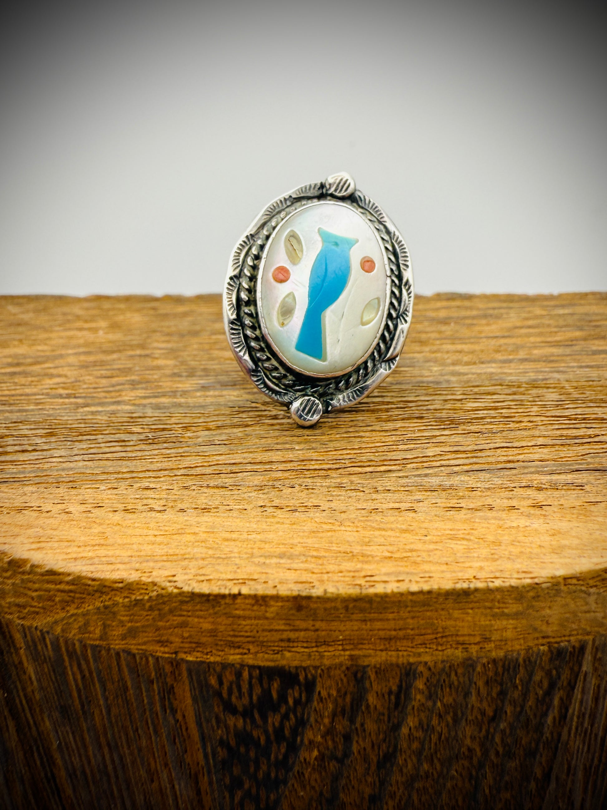 Vintage Zuni Sterling Silver Inlay Cuff & Ring Set – Bird Motif
