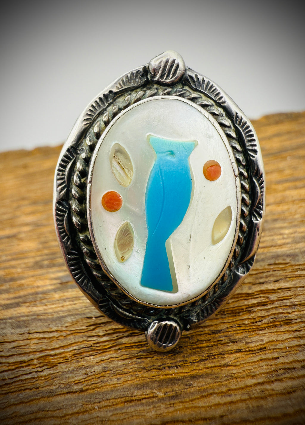 Vintage Zuni Sterling Silver Inlay Cuff & Ring Set – Bird Motif