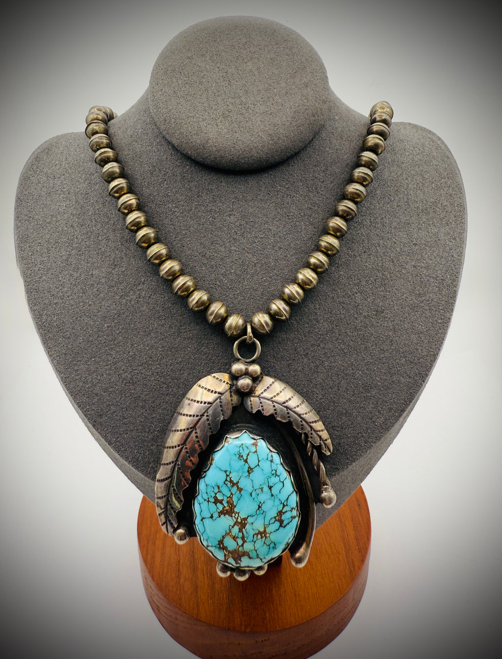 Vintage Sterling Silver Turquoise Necklace – Artist Signed “FT”