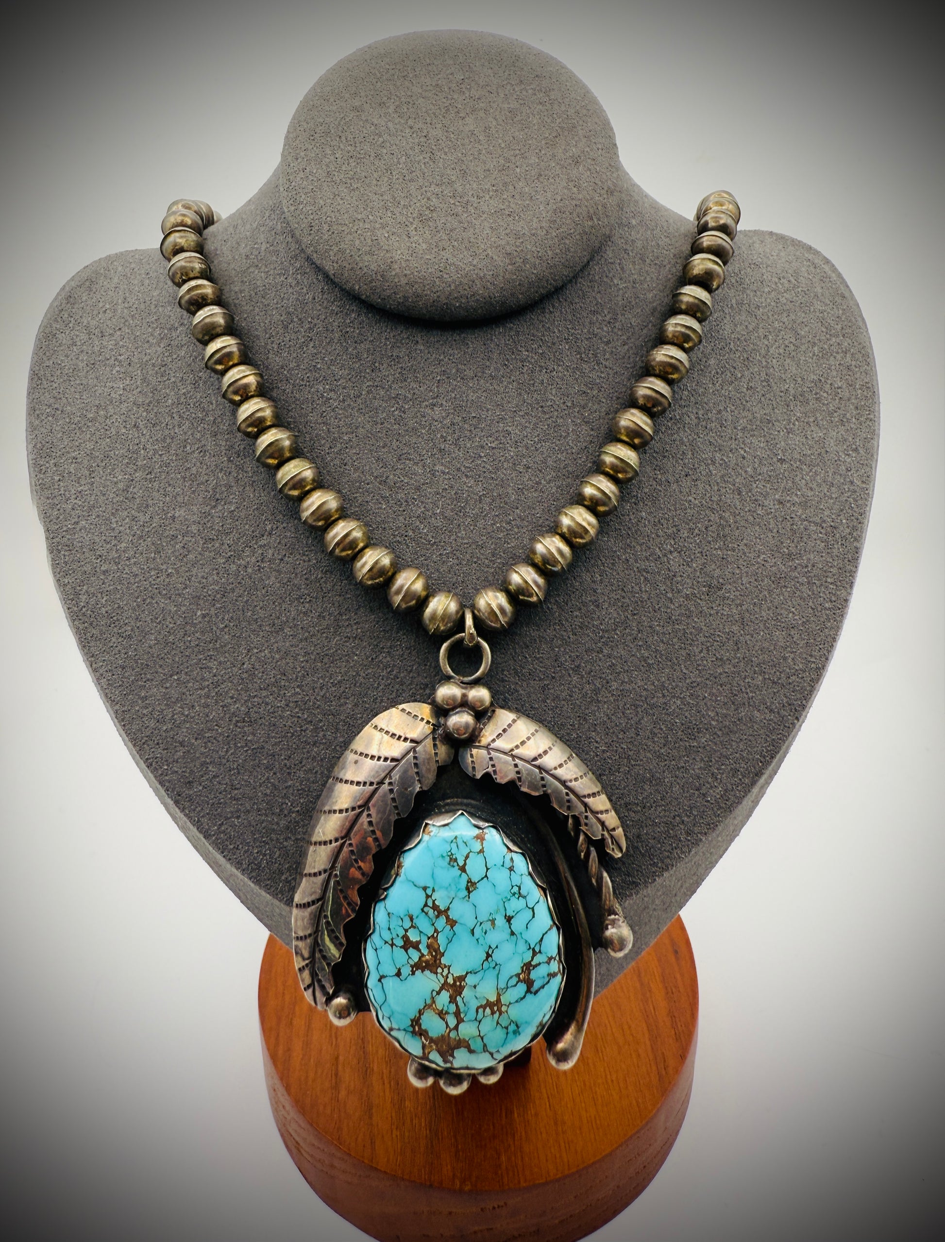 Vintage Sterling Silver Turquoise Necklace – Artist Signed “FT”