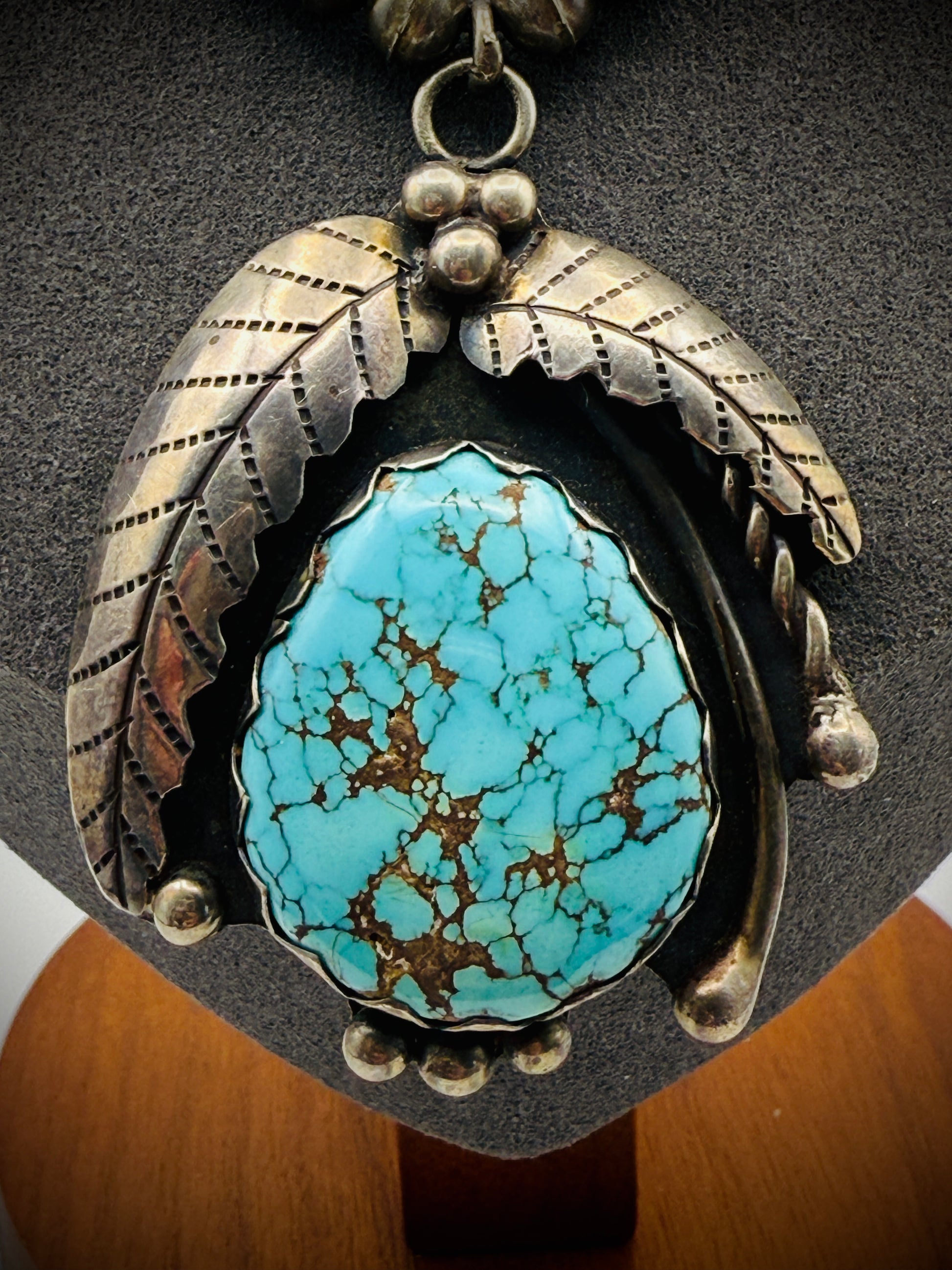 Vintage Sterling Silver Turquoise Necklace – Artist Signed “FT”